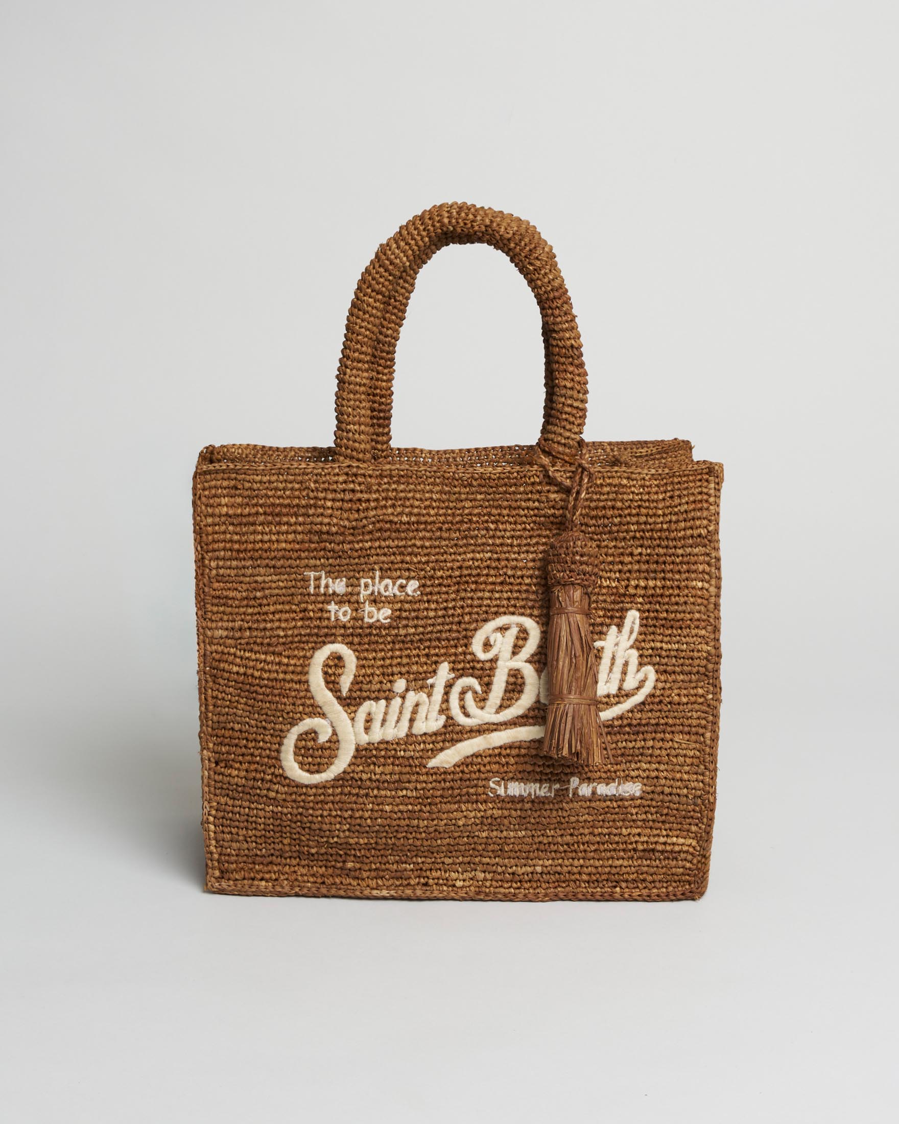 Borsa Colette in rafia marrone con logo ricamanto sul fronte
