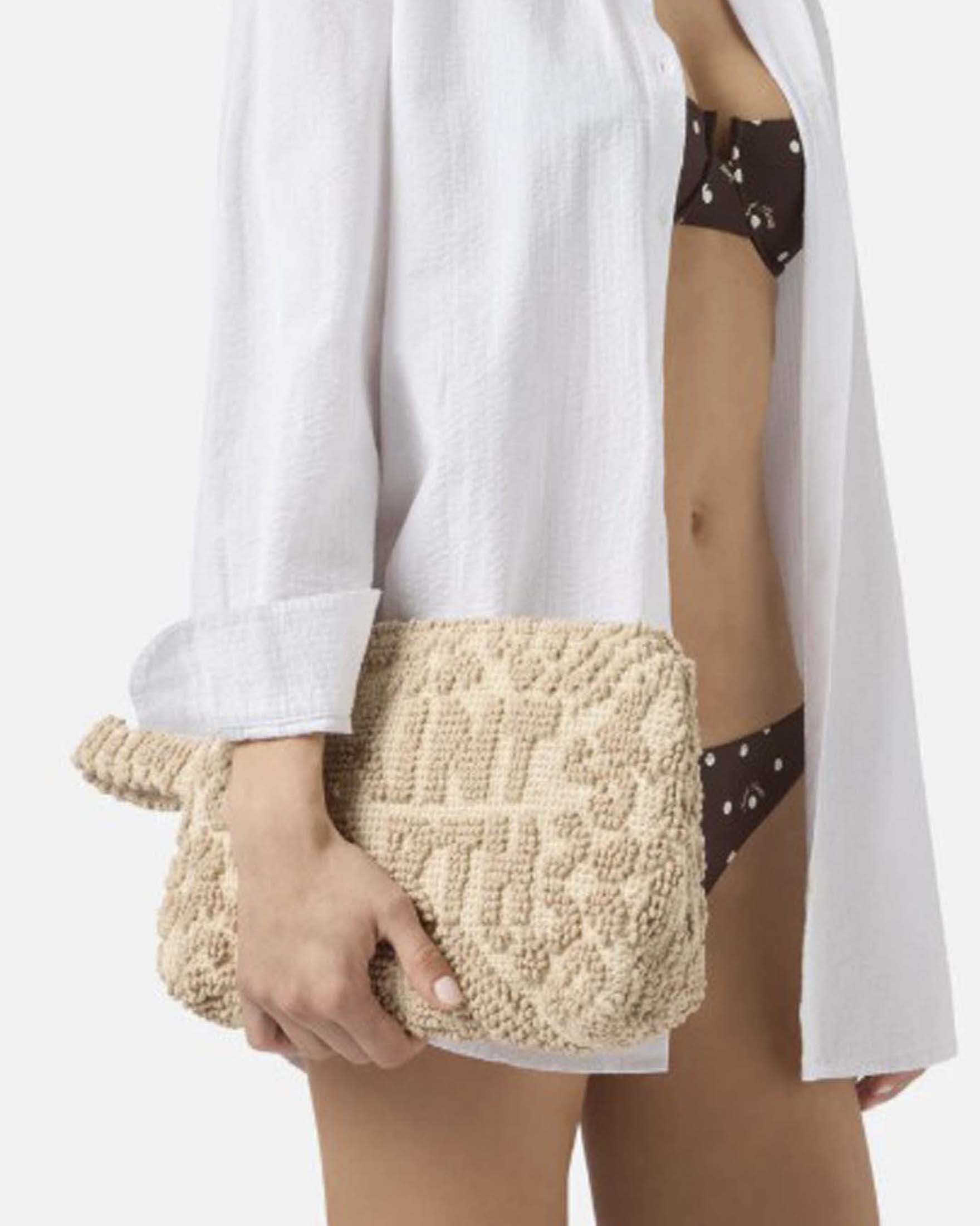 Pochette Aline MC2 Saint Barth beige in cotone con lavorazione tufting e laccetto laterale image