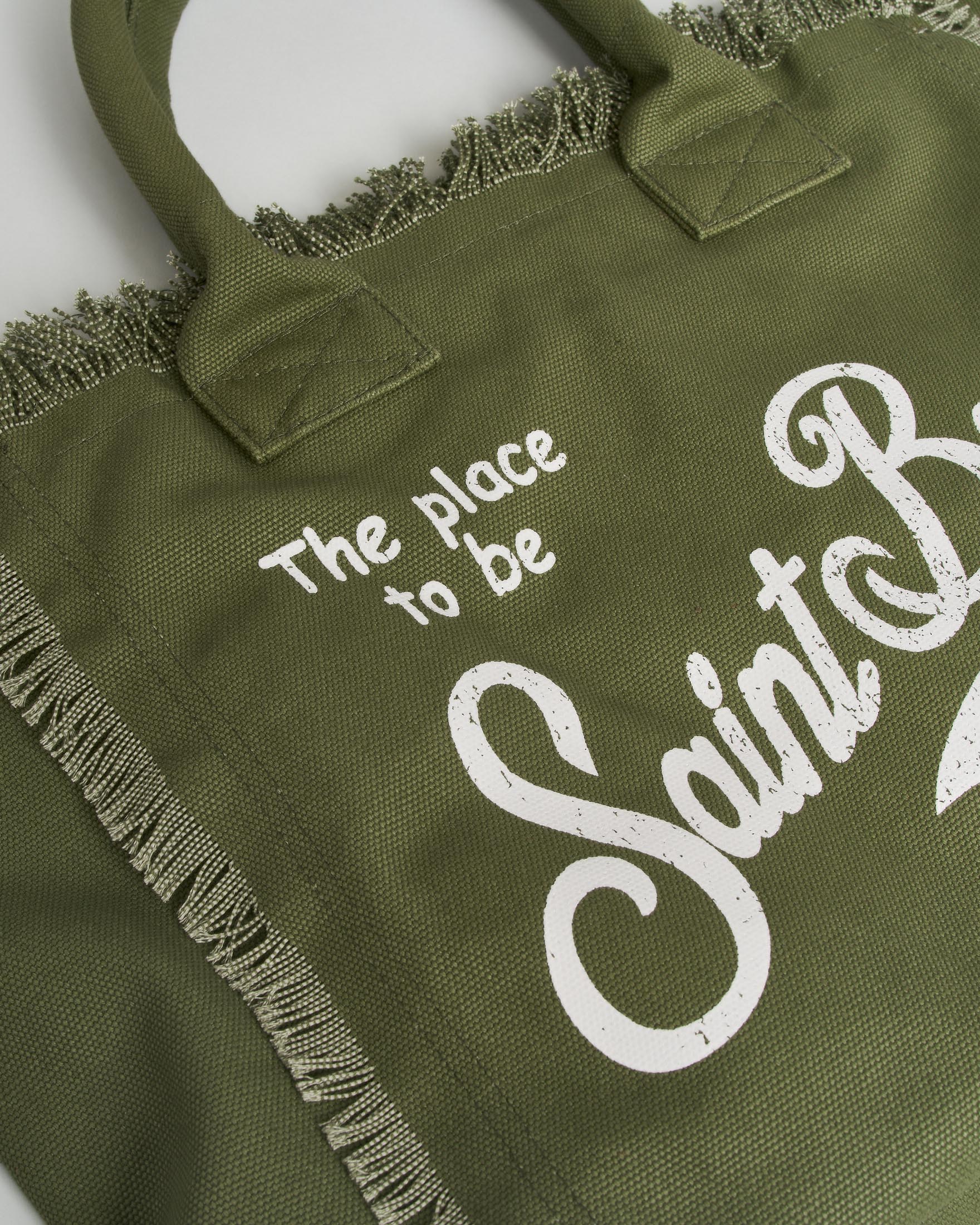Borsa Vanity MC2 Saint Barth militare in tela di cotone con frange e lettering logo a contrasto image