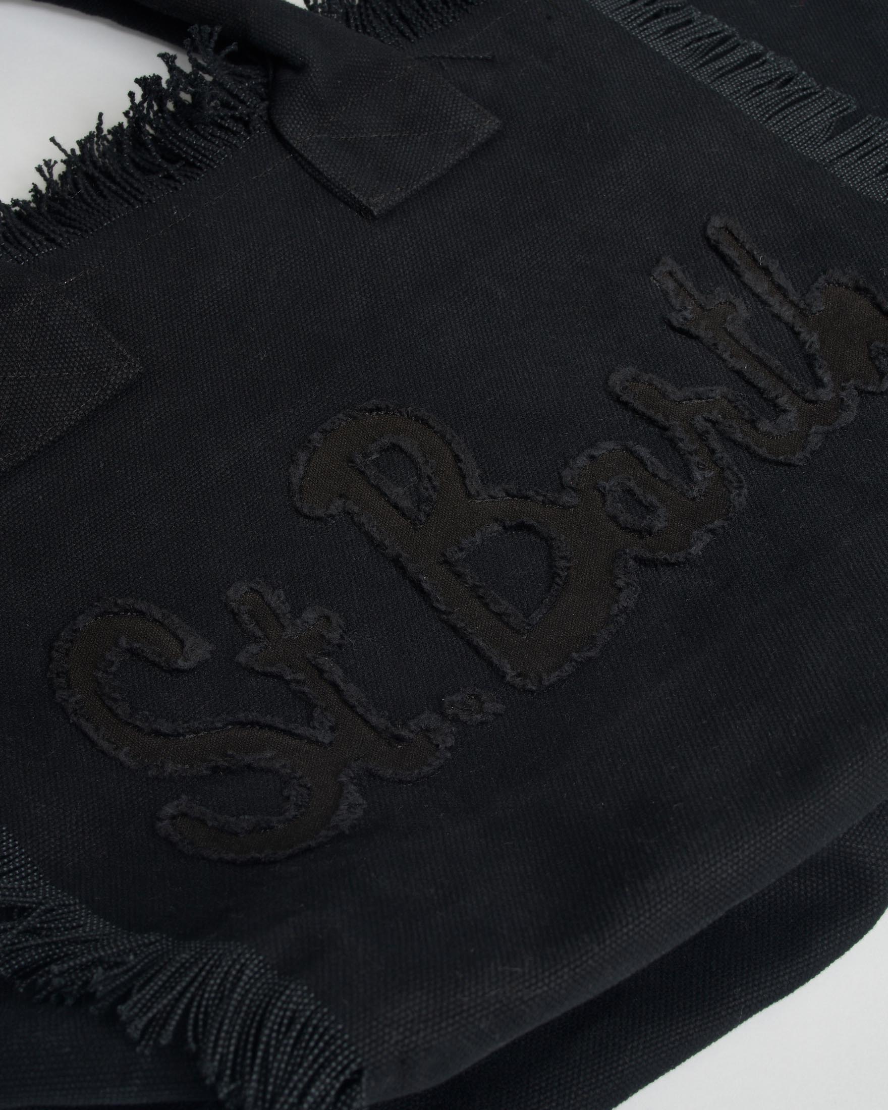 Borsa Vanity Regular MC2 Saint Barth in denim di cotone nera con scritto logo patch e frange image
