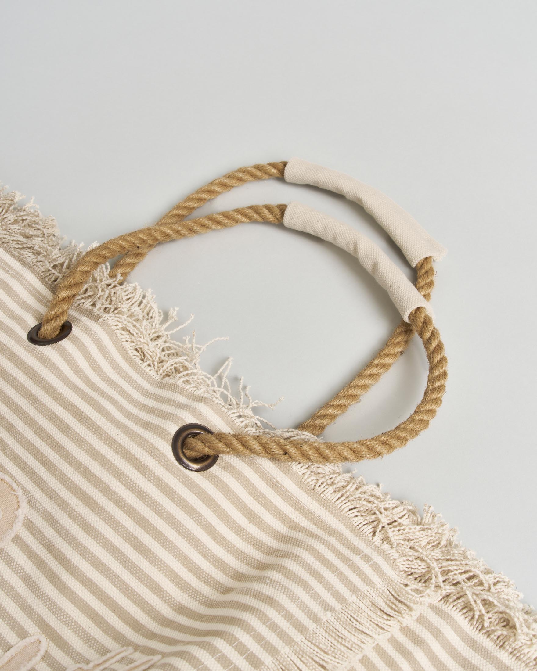 Borsa Beach Bag MC2 Saint Barth in canvas di cotone a righe bianche e beige image