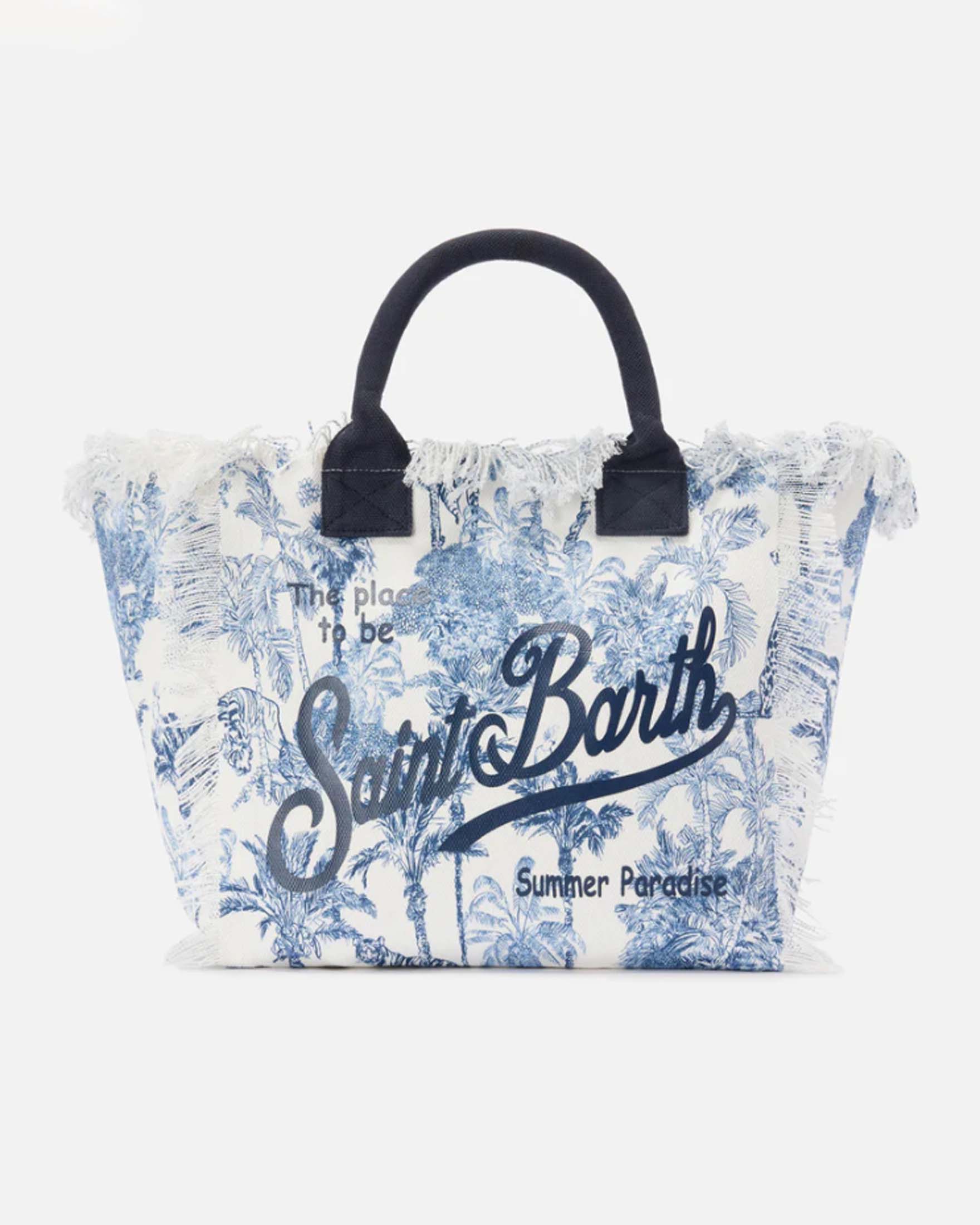 Borsa Vanity Regular in canvas con stampa toile de jouy blu