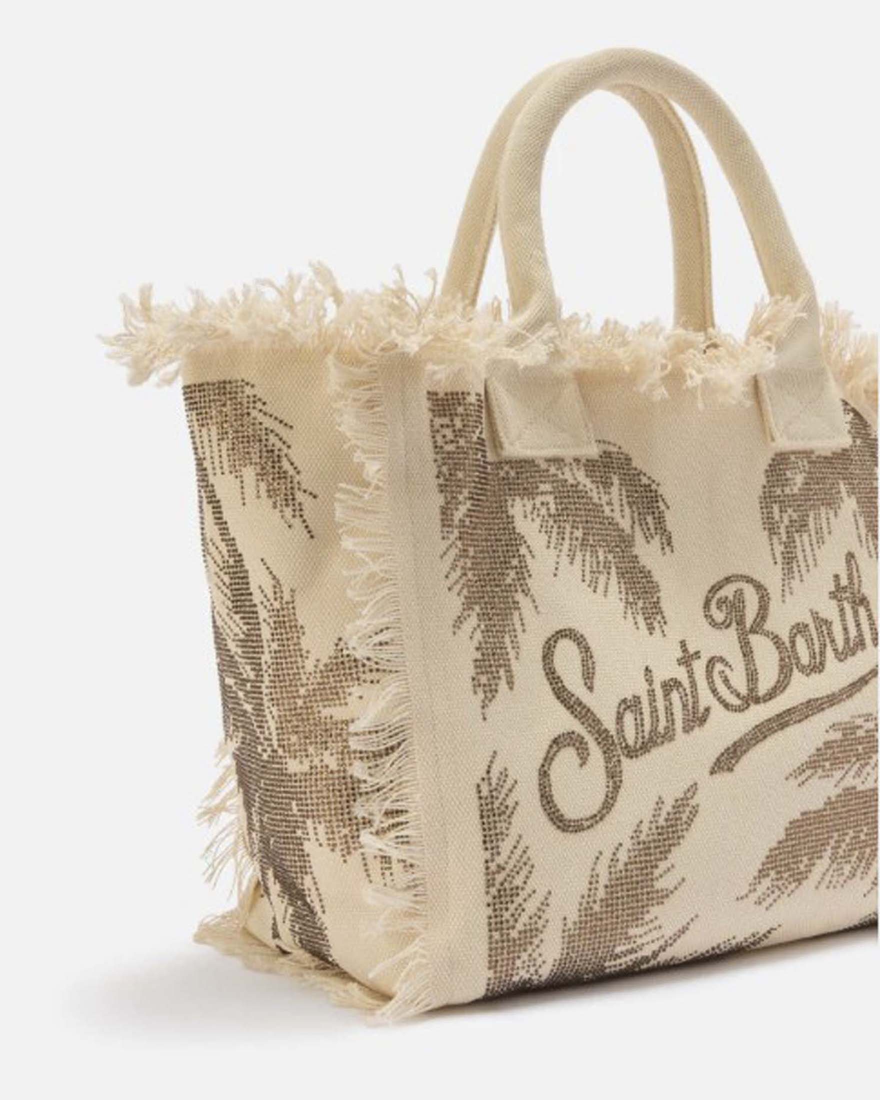 Borsa Vanity Regular MC2 Saint Barth beige in canvas con stampa palme e strass applicati image
