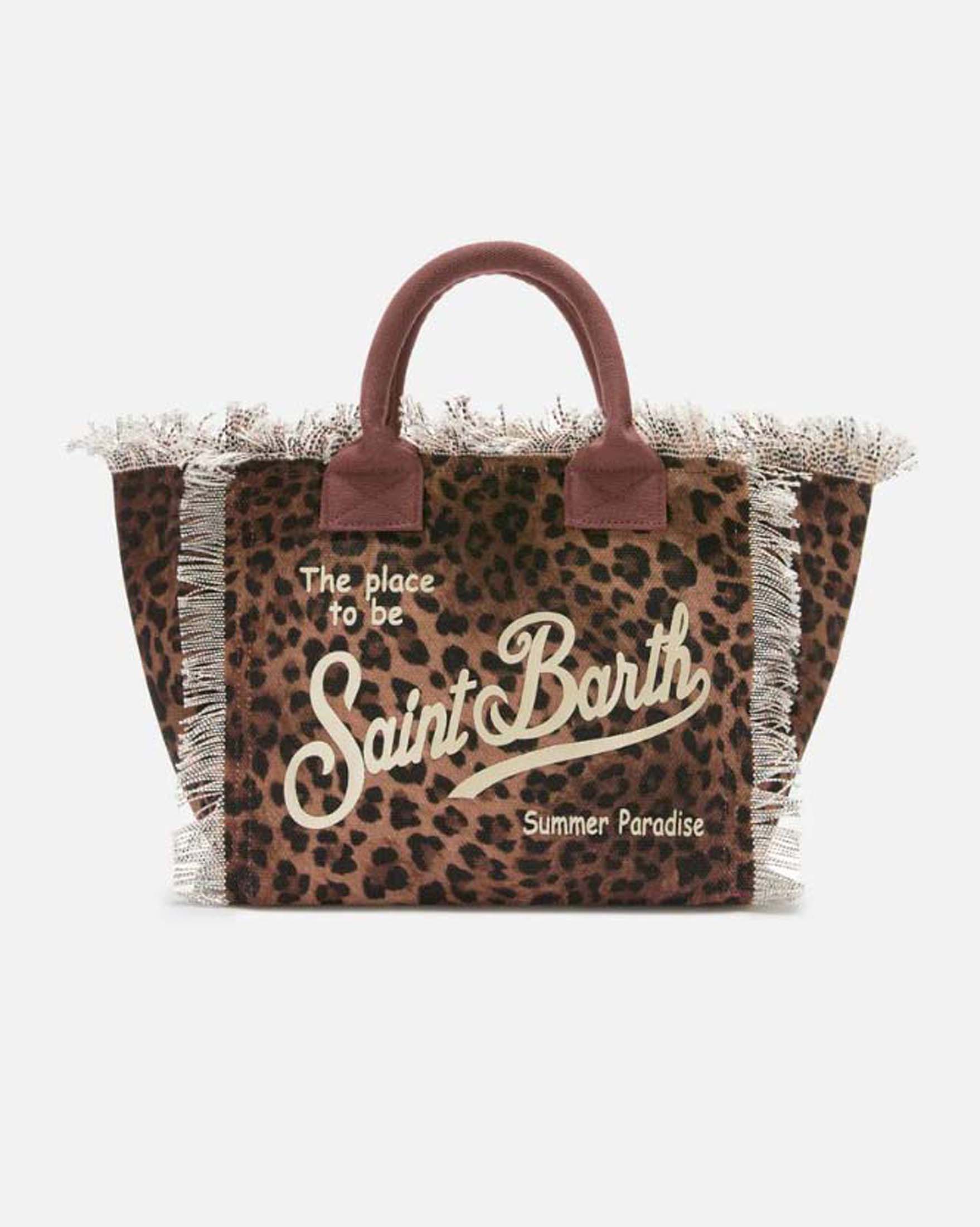 Borsa Colette in canvas leopardato con orli sfrangiati