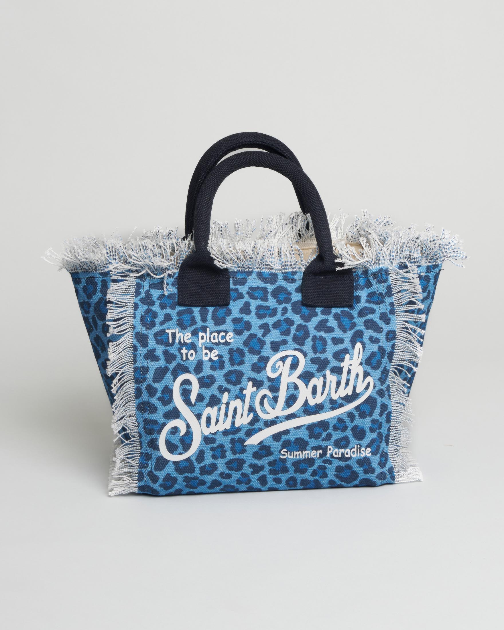 Borsa Colette MC2 Saint Barth in denim animalier blu con orli sfrangiati