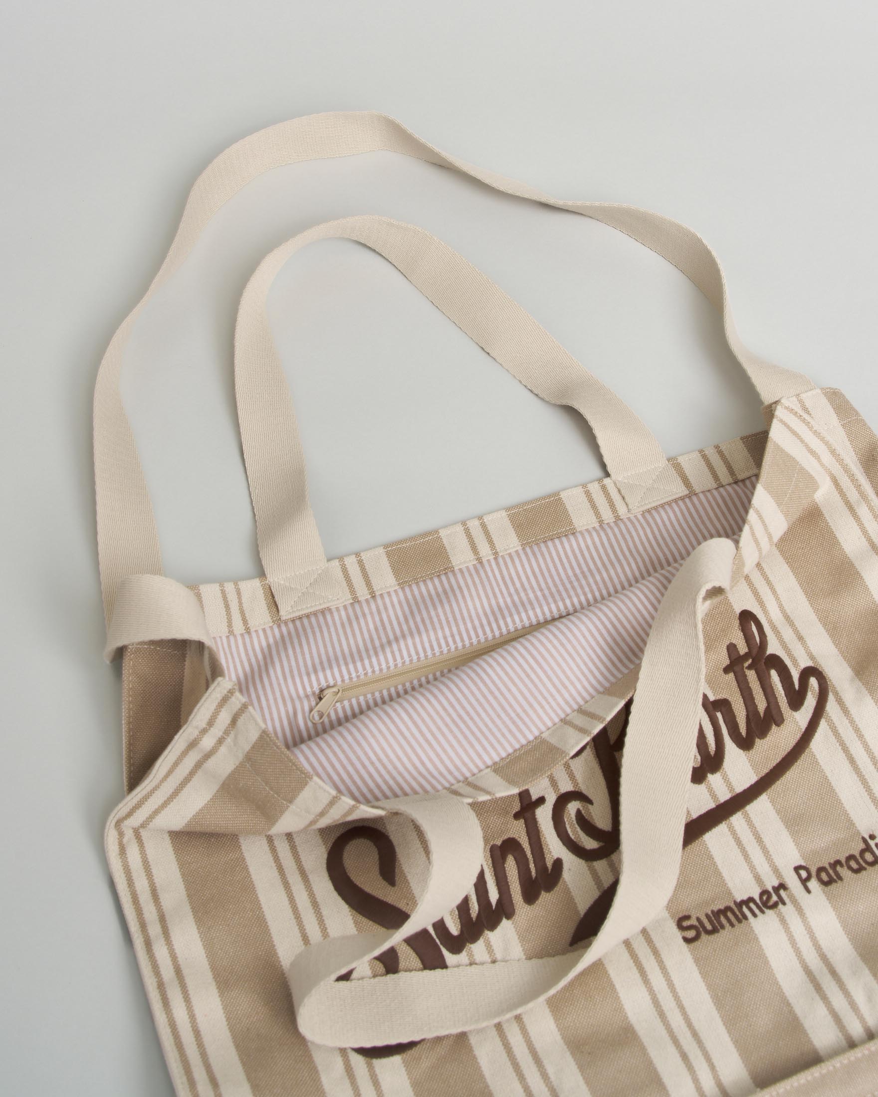 Borsa Essential MC2 Saint Barth in canvas toile de jouy a righe bianche e beige image