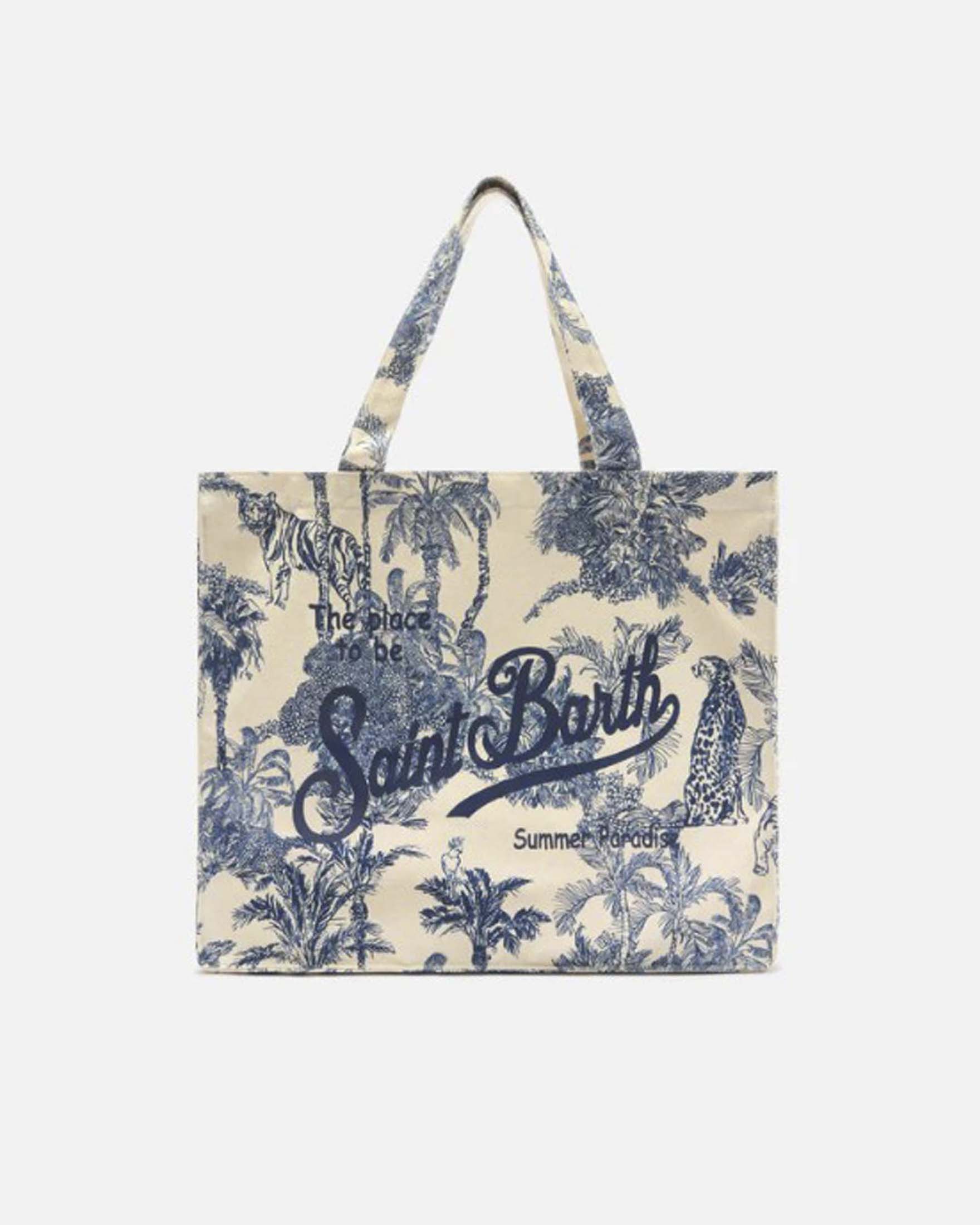 Borsa Essential MC2 Saint Barth in canvas toile de jouy blu