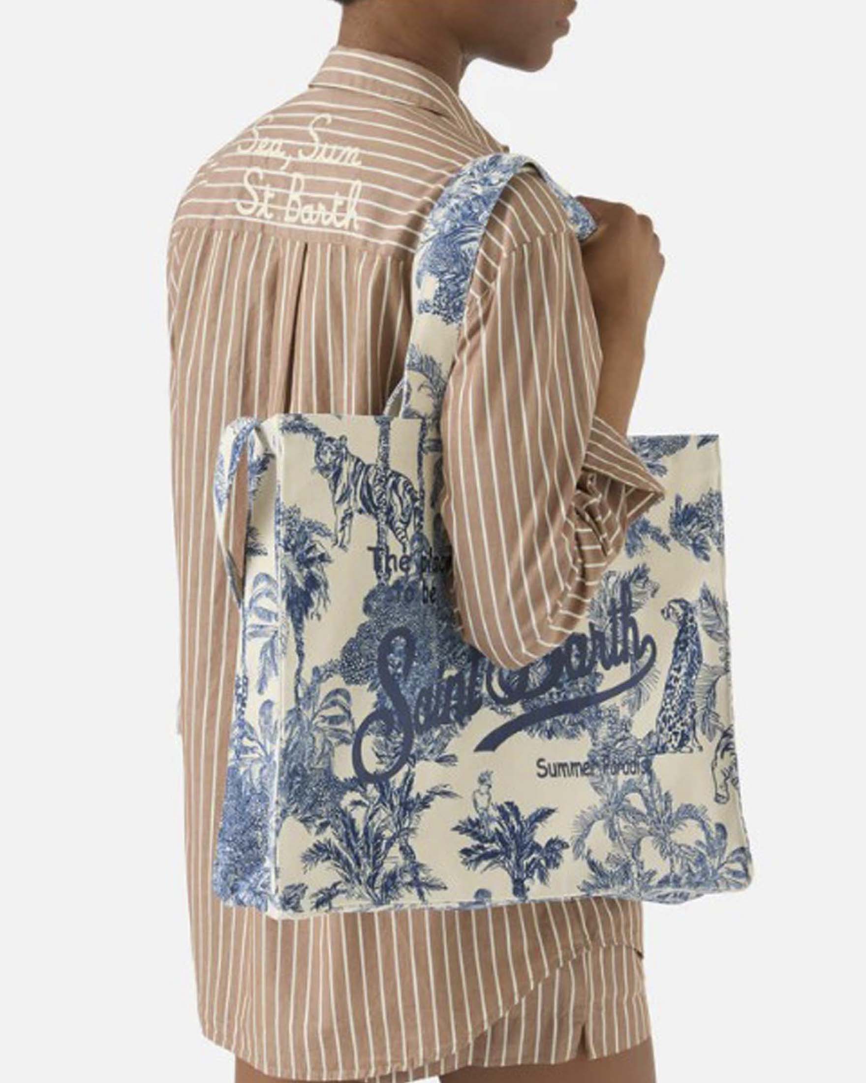 Borsa Essential MC2 Saint Barth in canvas toile de jouy blu image