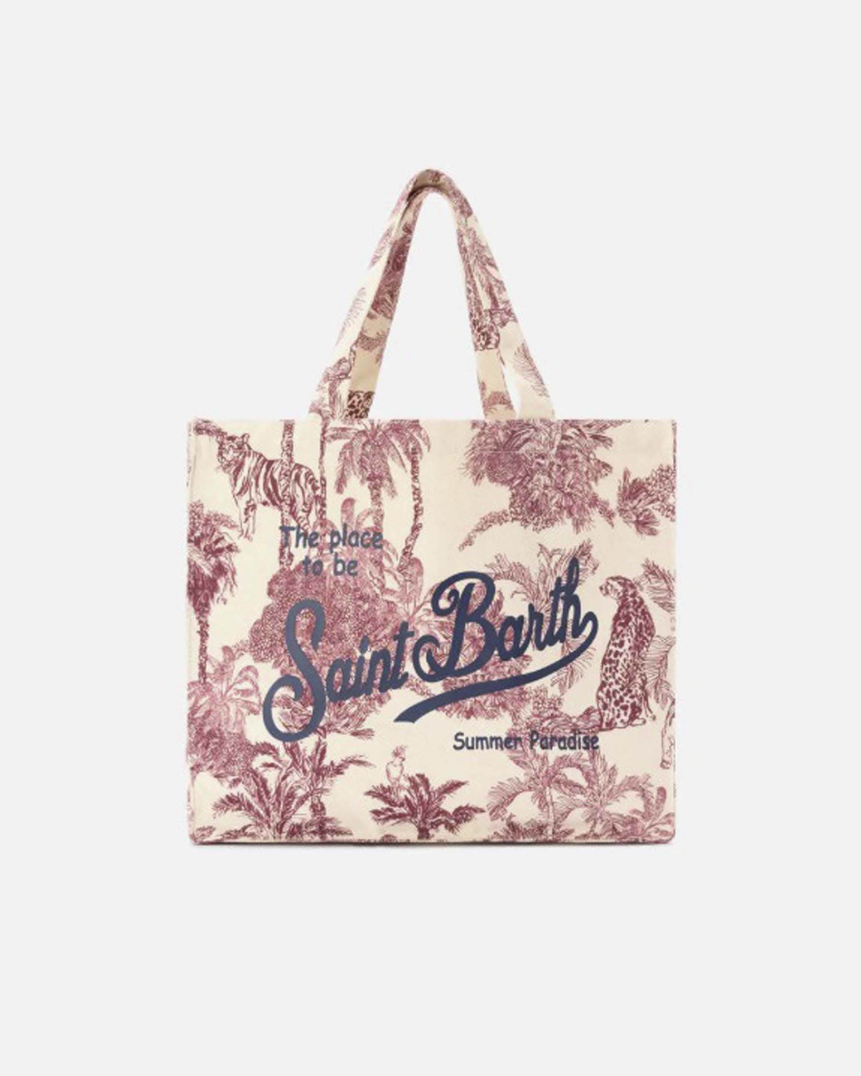 Borsa Essential in canvas toile de jouy bordeaux