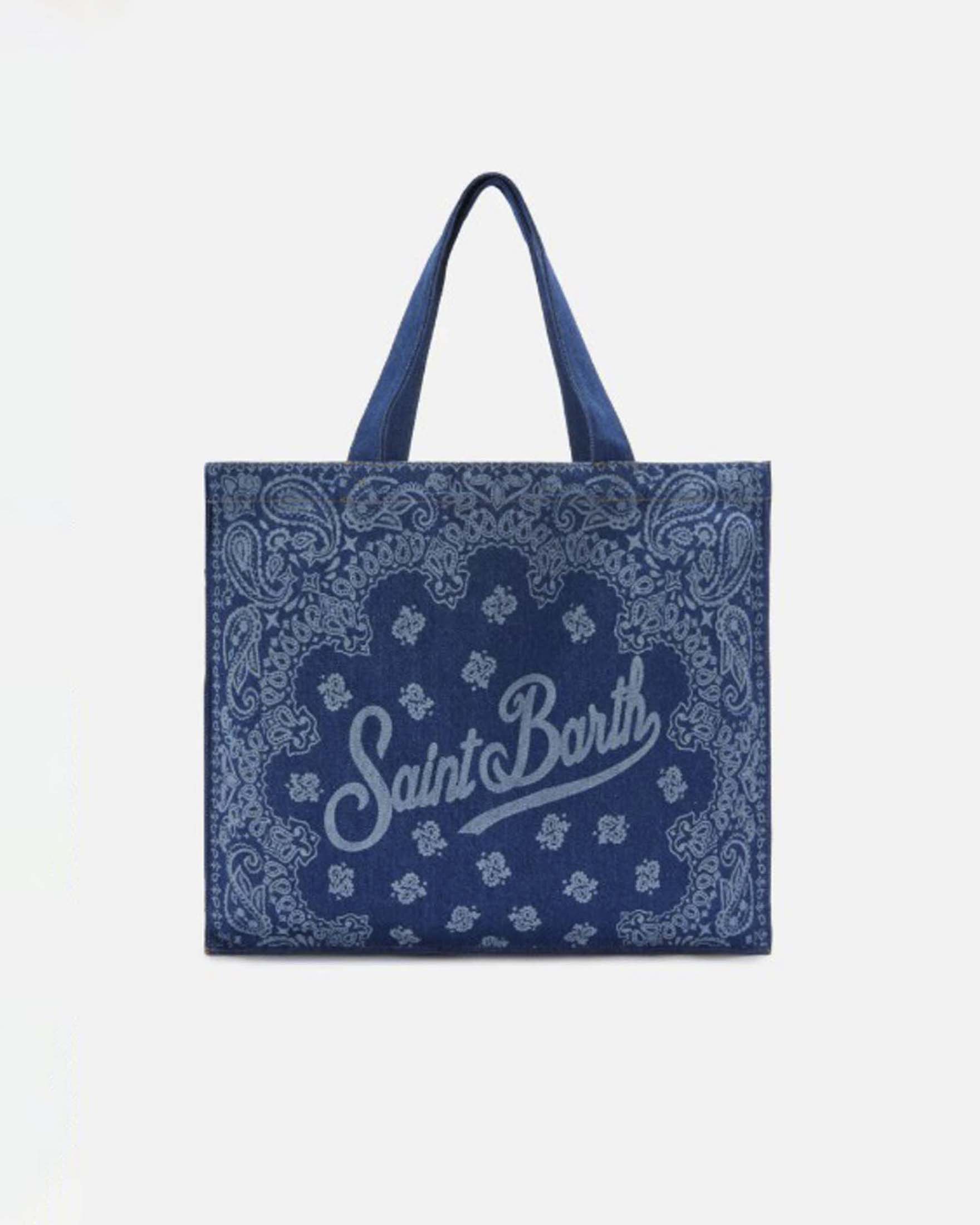 Borsa Essential MC2 Saint Barth in denim di cotone con fantasia paisley a contrasto