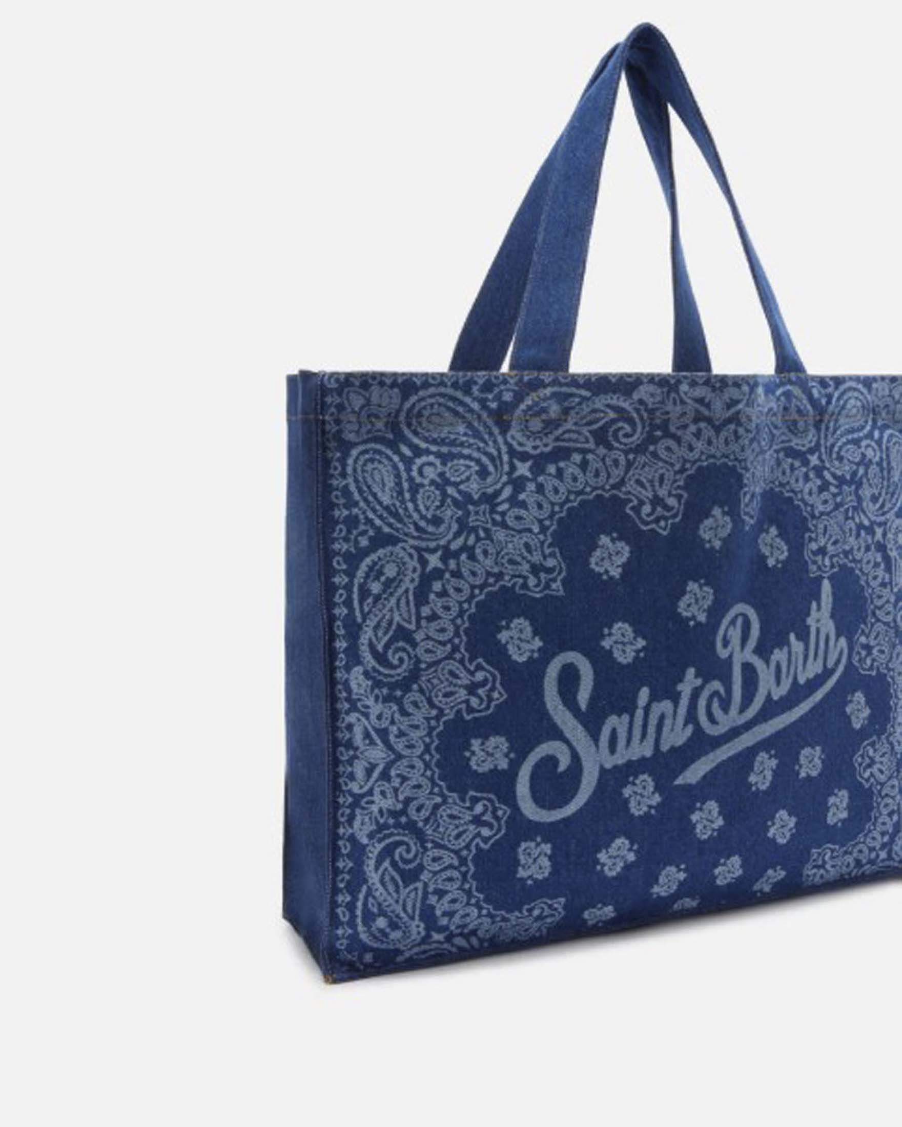 Borsa Essential MC2 Saint Barth in denim di cotone con fantasia paisley a contrasto image