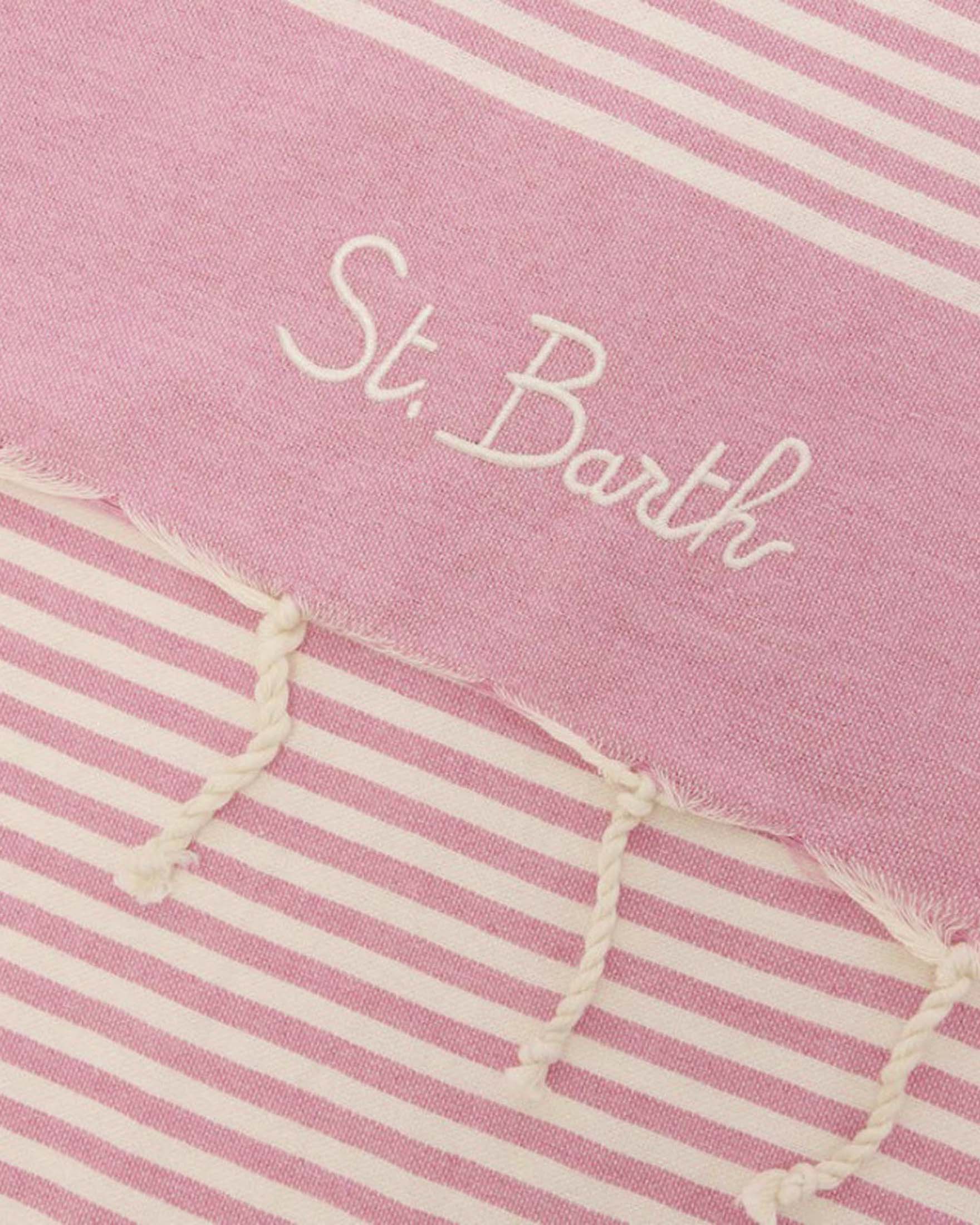 Telo mare foutas MC2 Saint Barth rosa a righe sottili in cotone con frange e scritta logo ricamata image