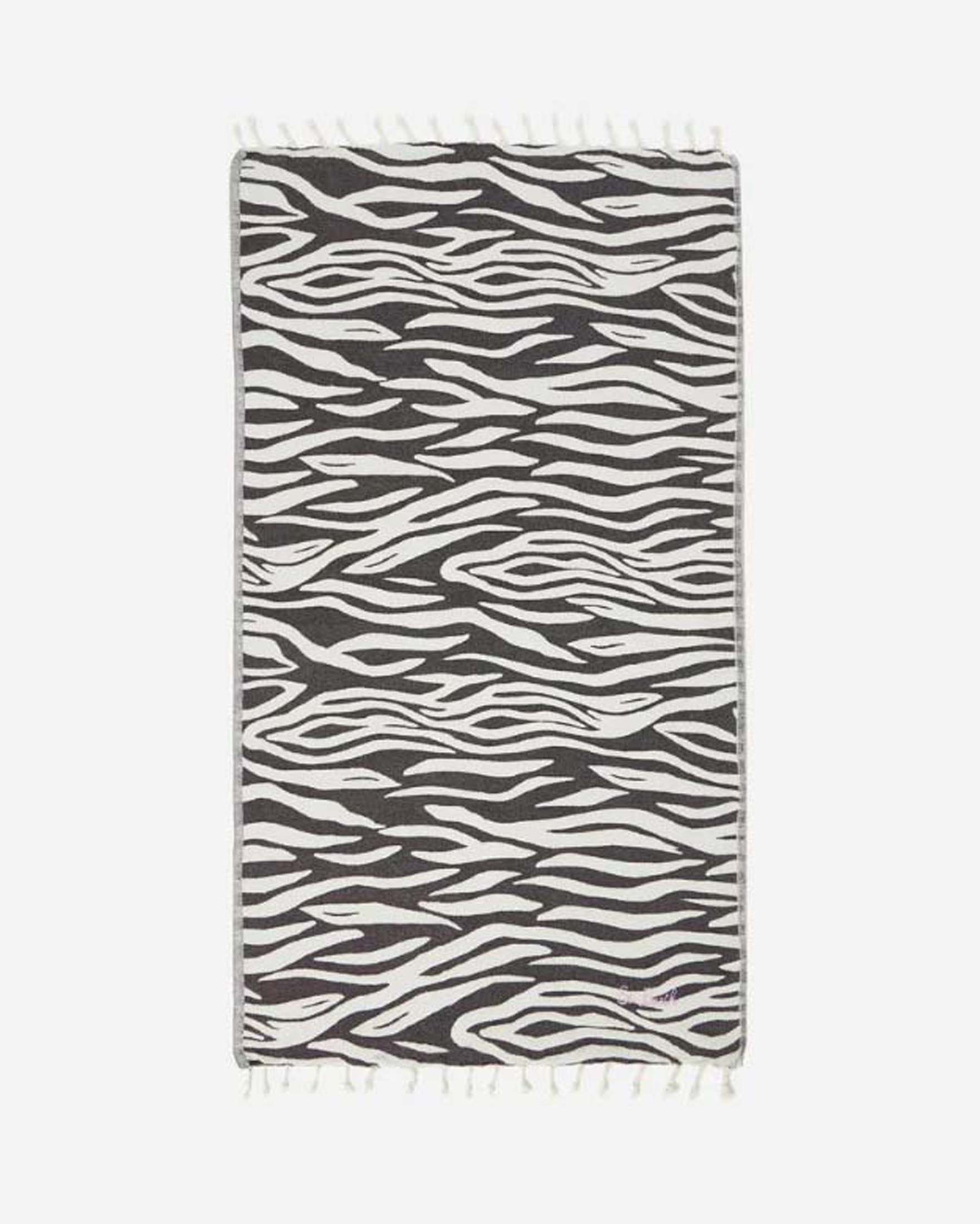 Telo mare MC2 Saint Barth in cotone a fantasia jacquard zebrata con frange e scritta logo ricamata
