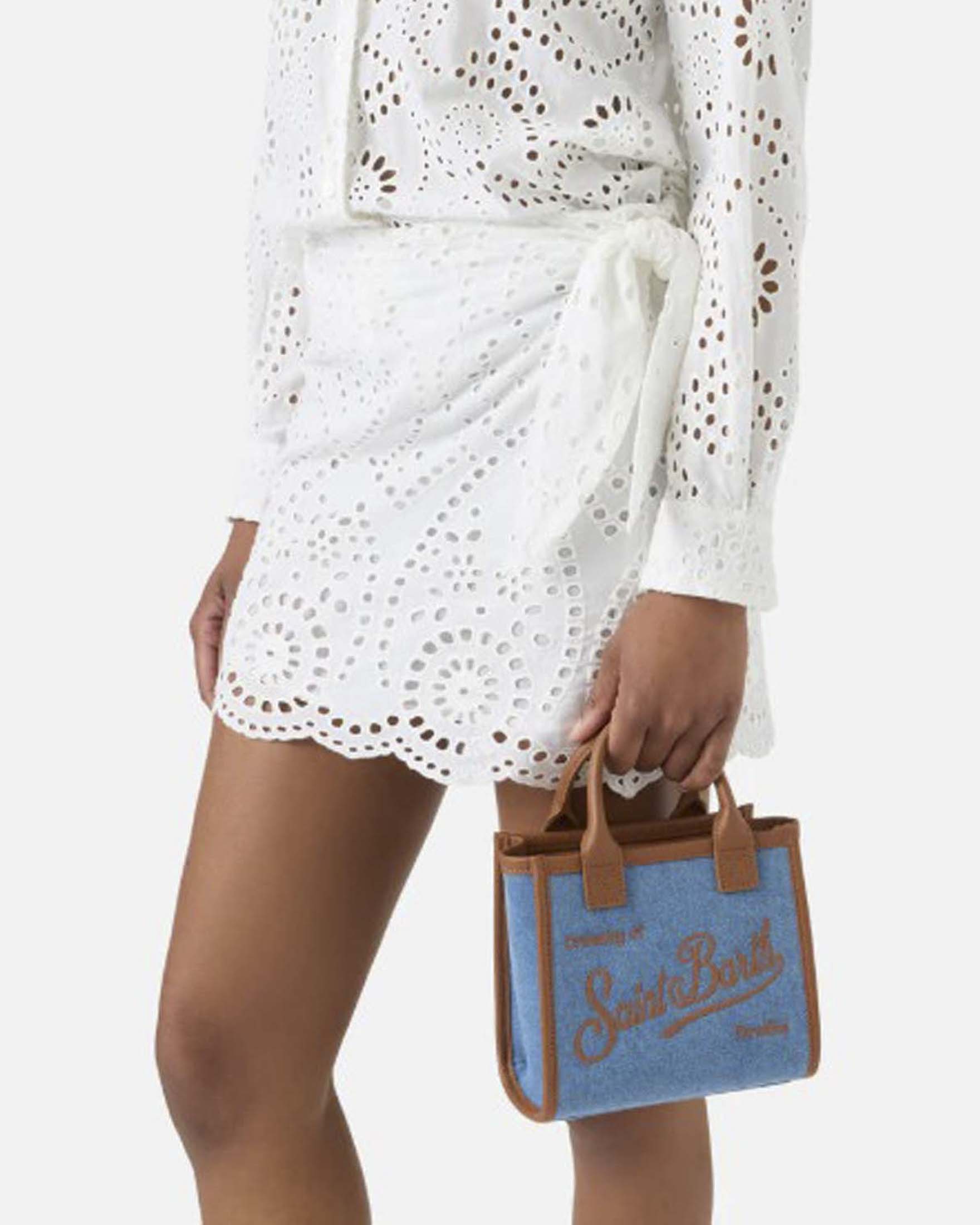 Borsa Vanity  Mini MC2 Saint Barth in denim e pelle con scritta logo ricamata sul fronte image