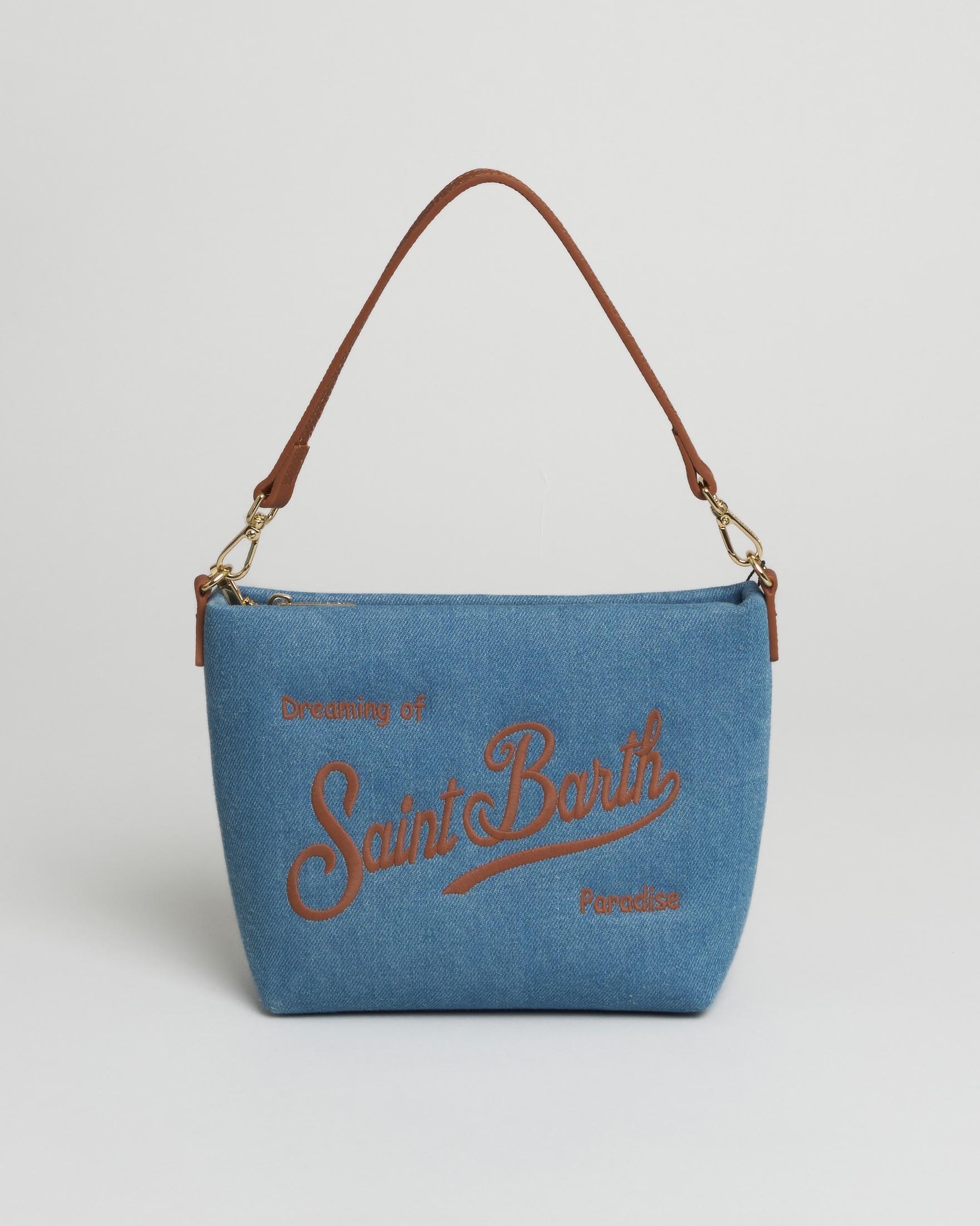 Borsa Aline MC2 Saint Barth in denim di cotone con dettagli in pelle
