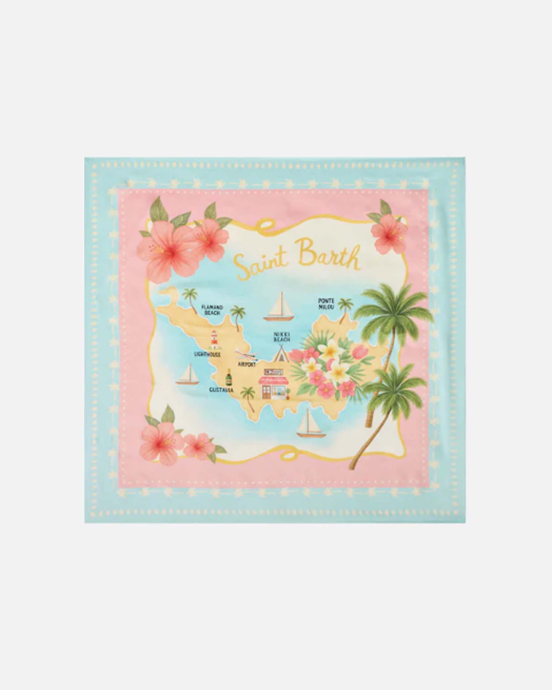 Foulard Kitana Mc2 Saint Barth celeste e rosa in pura seta con stampa mappa isola colorata image