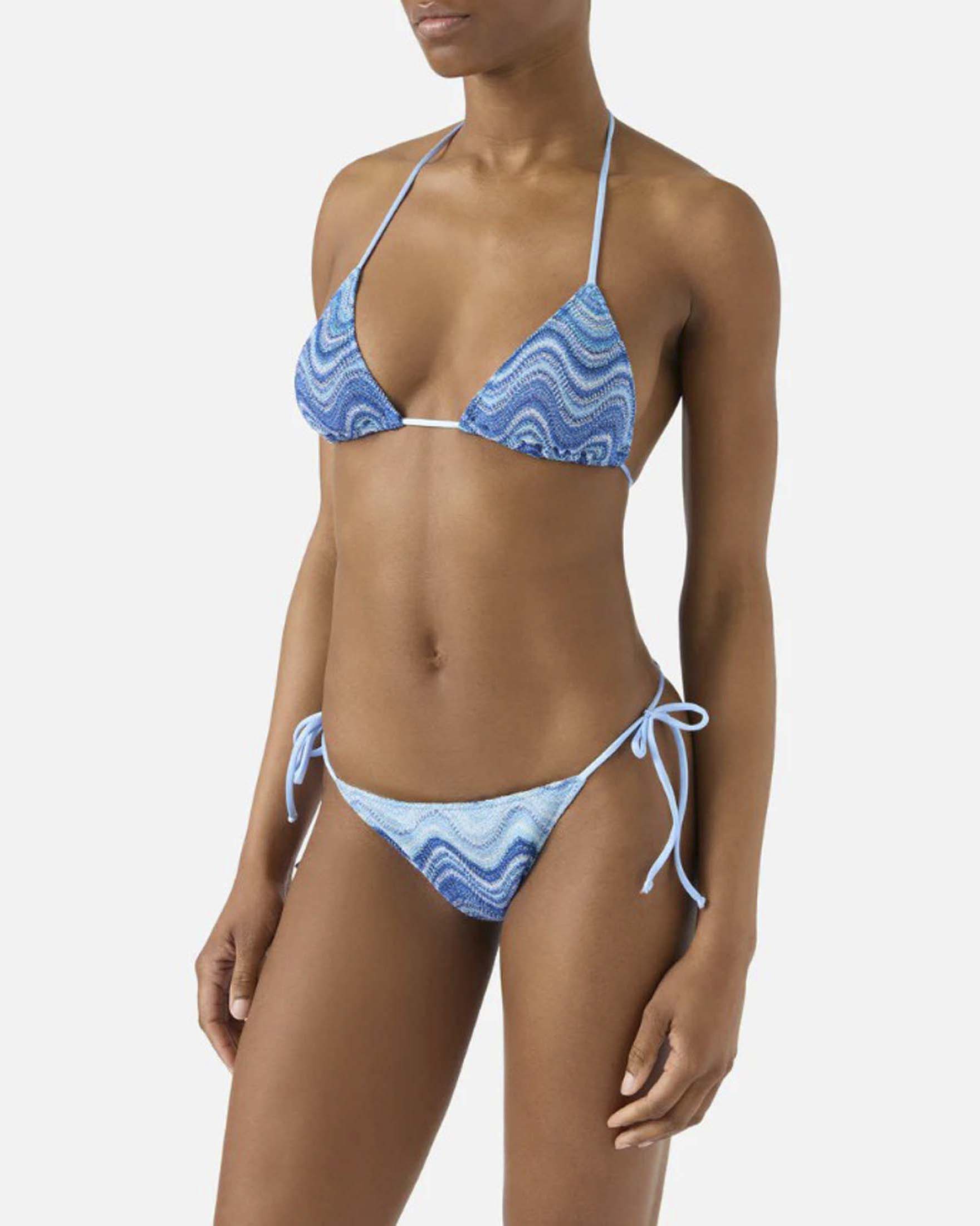 Bikini Leah Marielle MC2 Saint Barth azzurro a fantasia onde degradé con triangolo e slip brasiliana
