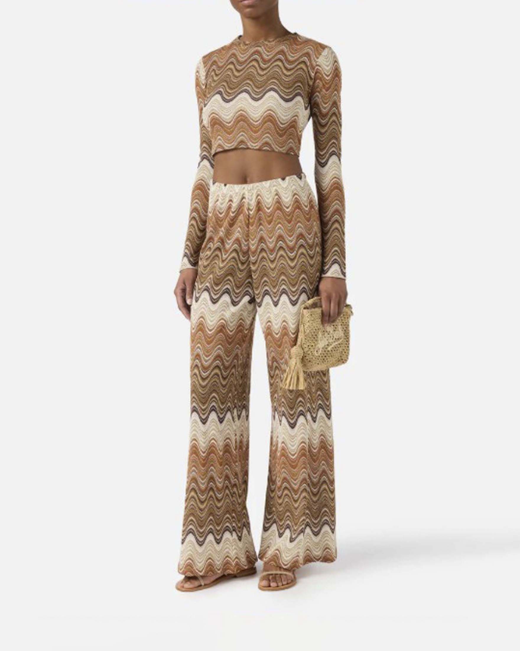 Crop top Siviglia MC2 Saint Barth in tessuto raschel degradé marrone con maniche lunghe image