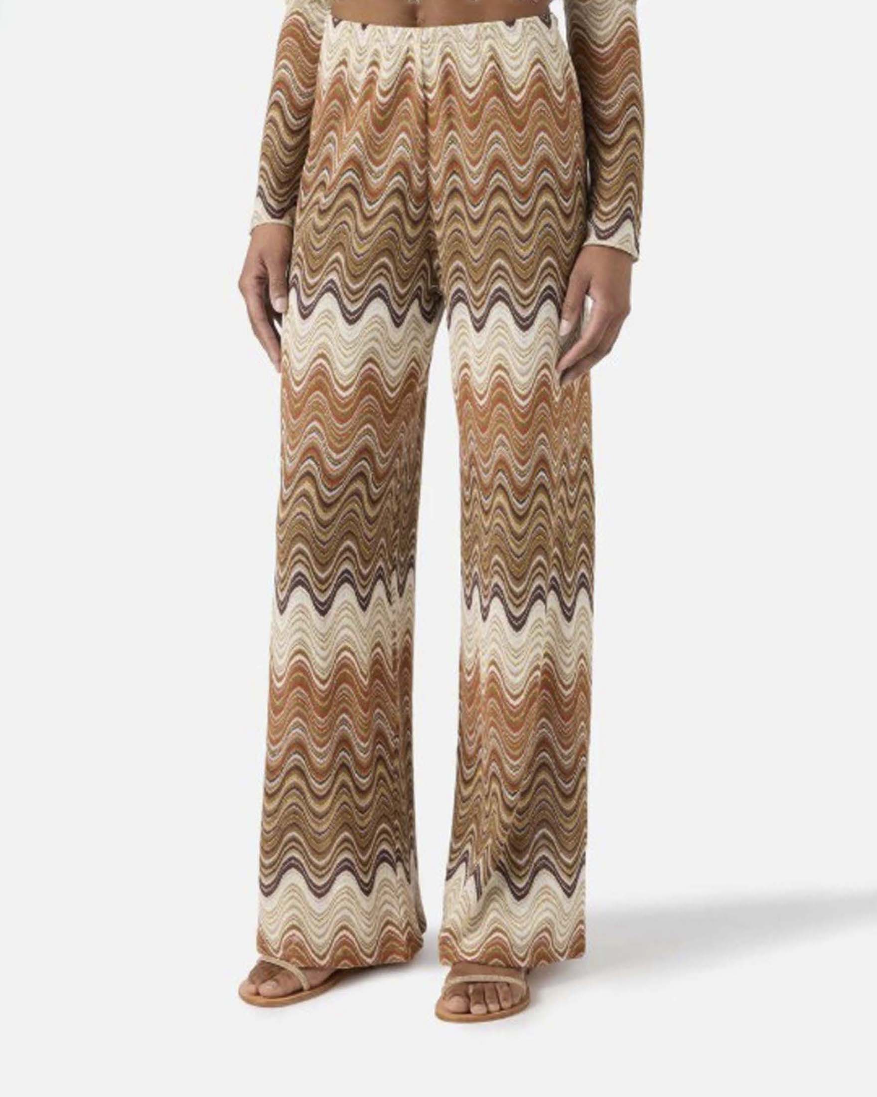 Pantaloni Amalia MC2 Saint Barth a gamba larga in maglia raschel chevron marrone image