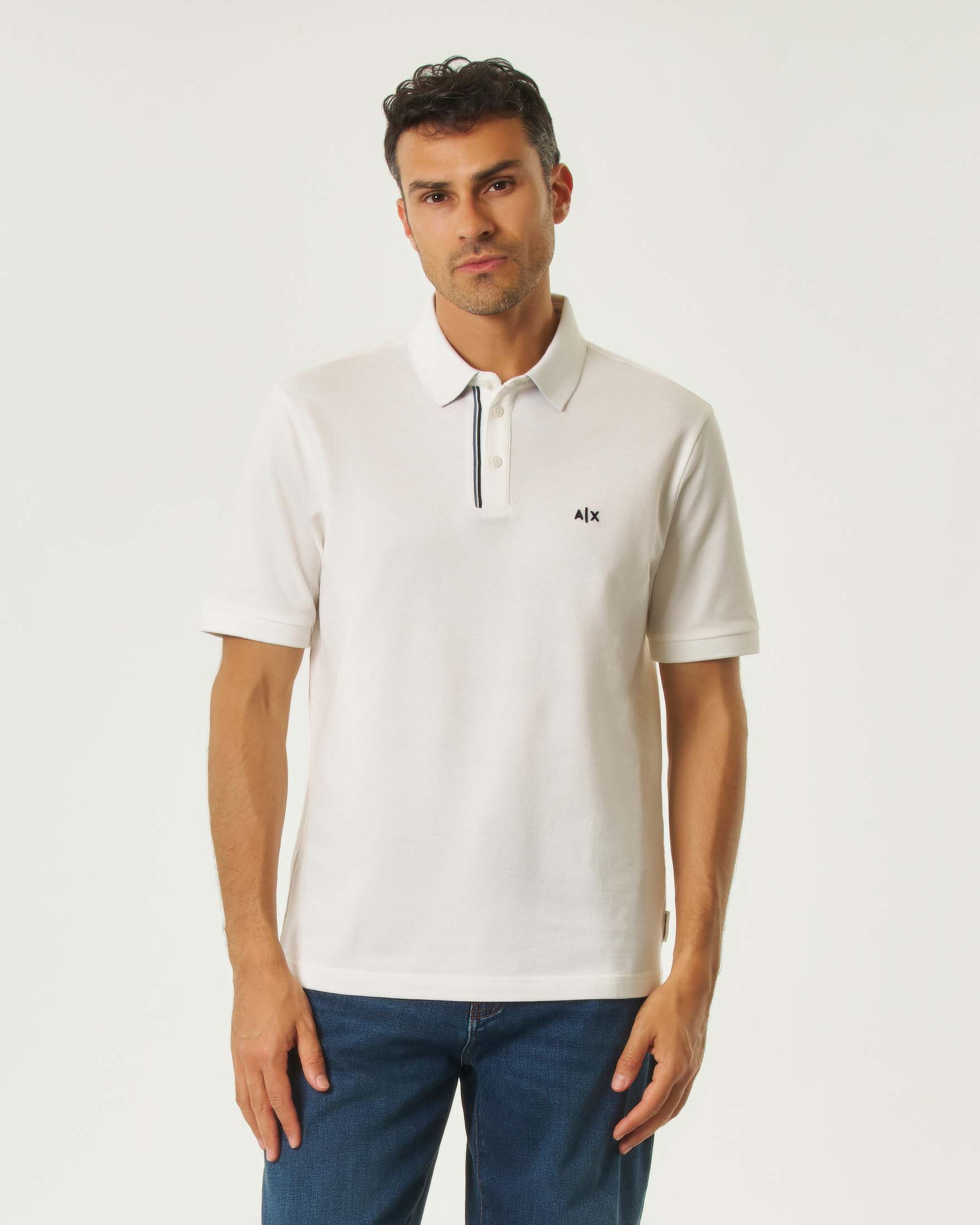 Polo a maniche corte Exchange bianca in cotone con logo ricamato