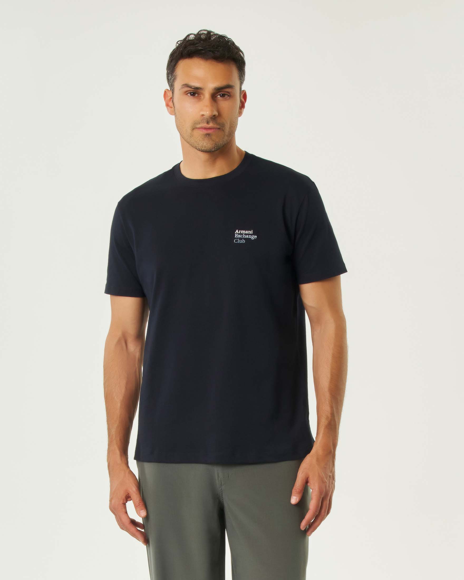 T-shirt mezza manica Exchange blu in cotone con logo ricamato