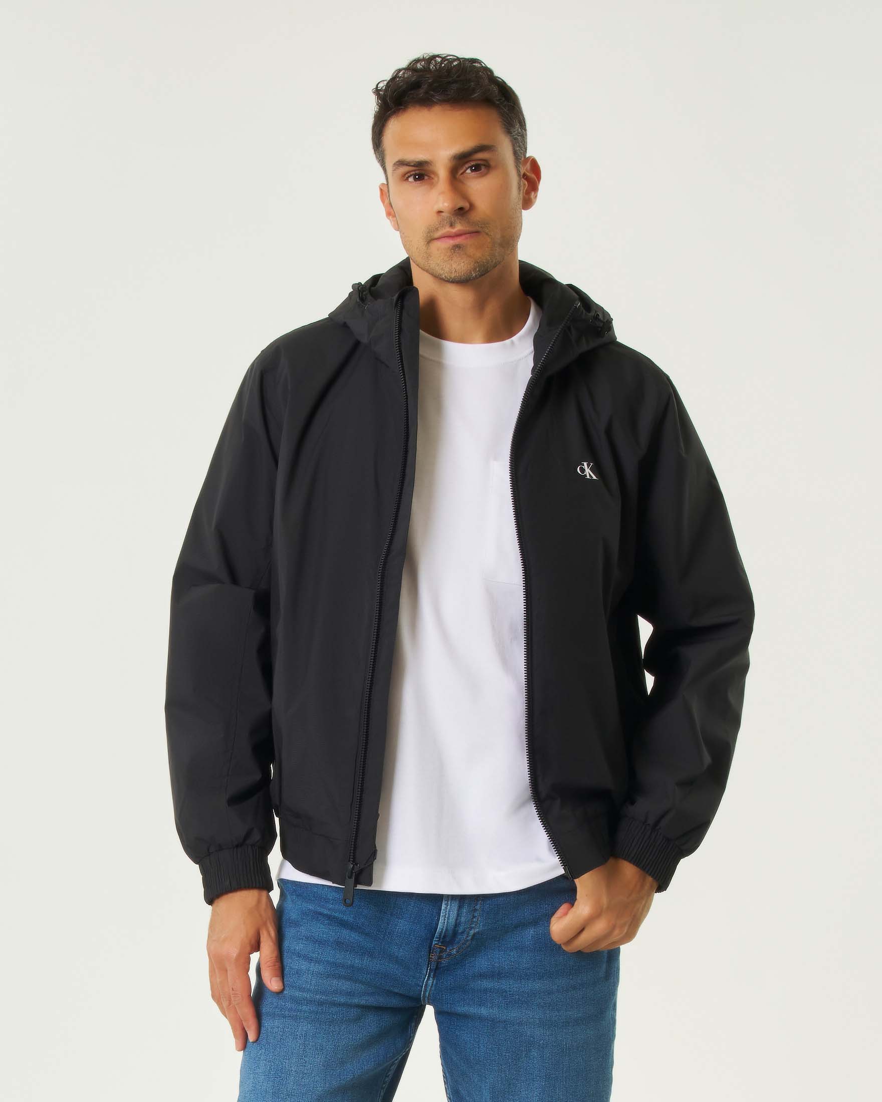 Giubbino Calvin Klein Jeans nero in nylon ripstop con cappuccio