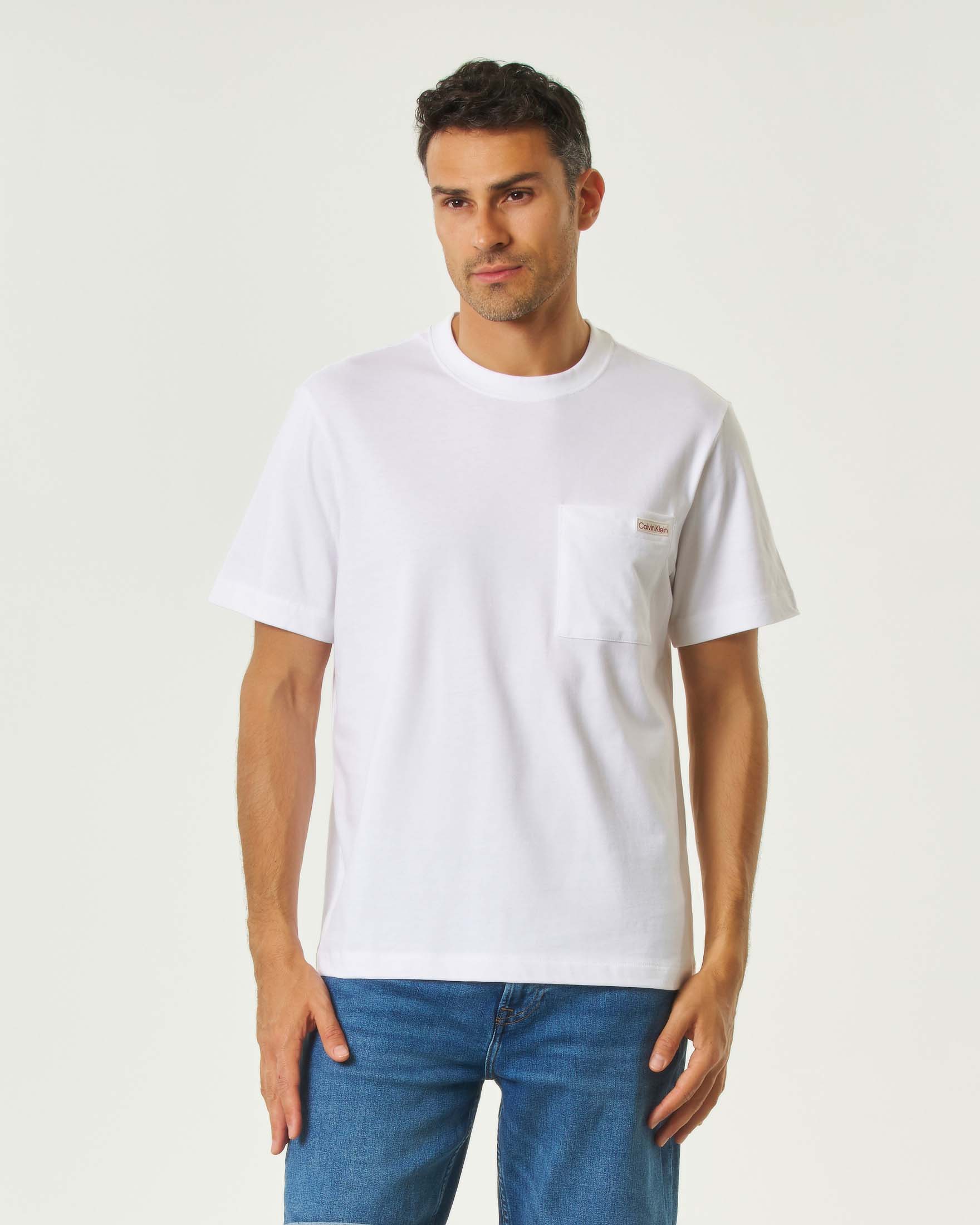 T-shirt bianca mezza manica Calvin Klein Jeans con taschino
