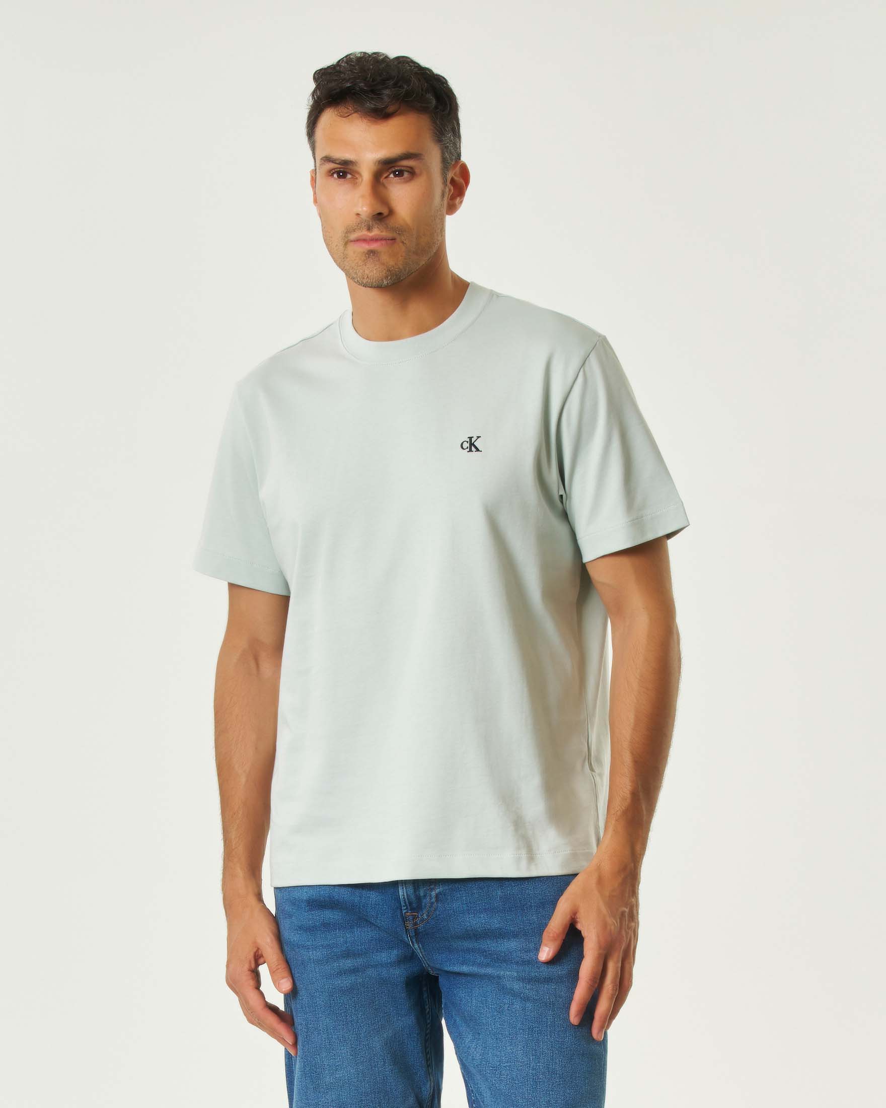 T-shirt color acqua mezza manica Calvin Klein Jeans con logo monogramma piccolo