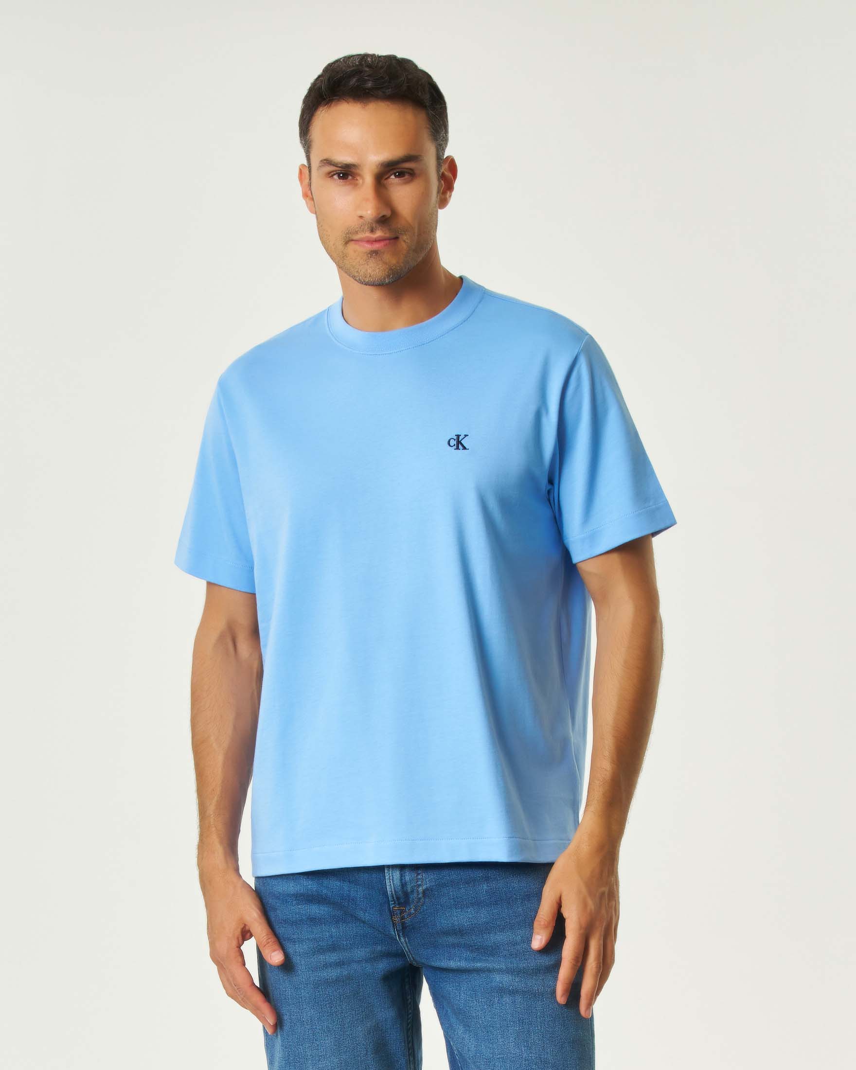 T-shirt azzurra mezza manica Calvin Klein Jeans con logo monogramma piccolo