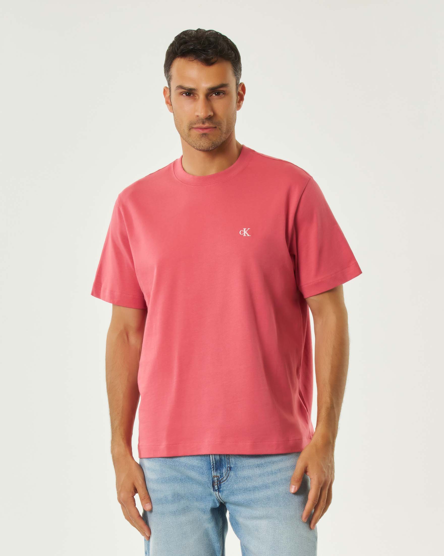 T-shirt corallo mezza manica Calvin Klein Jeans con logo monogramma piccolo