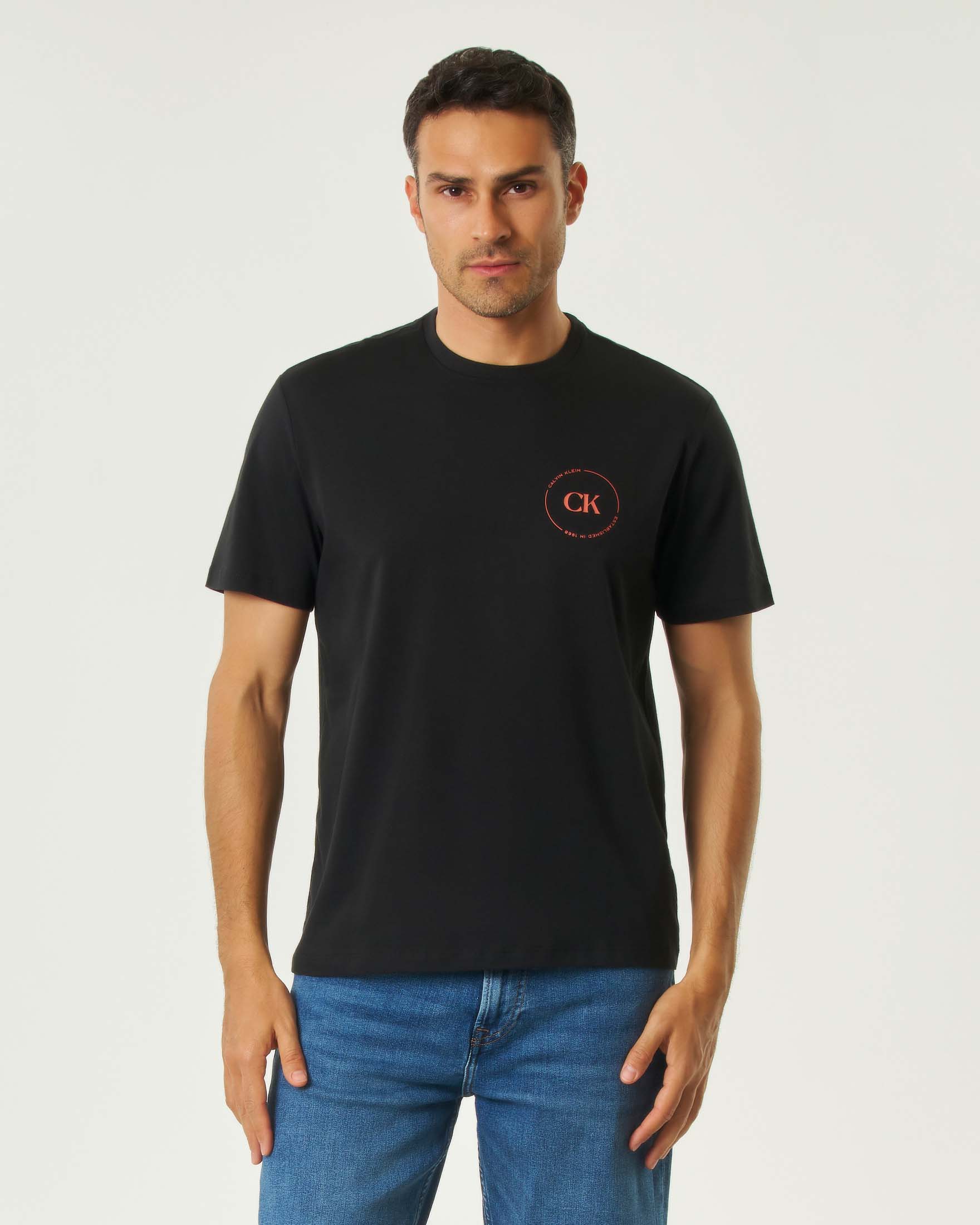 T-shirt nera mezza manica Calvin Klein Jeans con logo bollo stampato fronte e retro