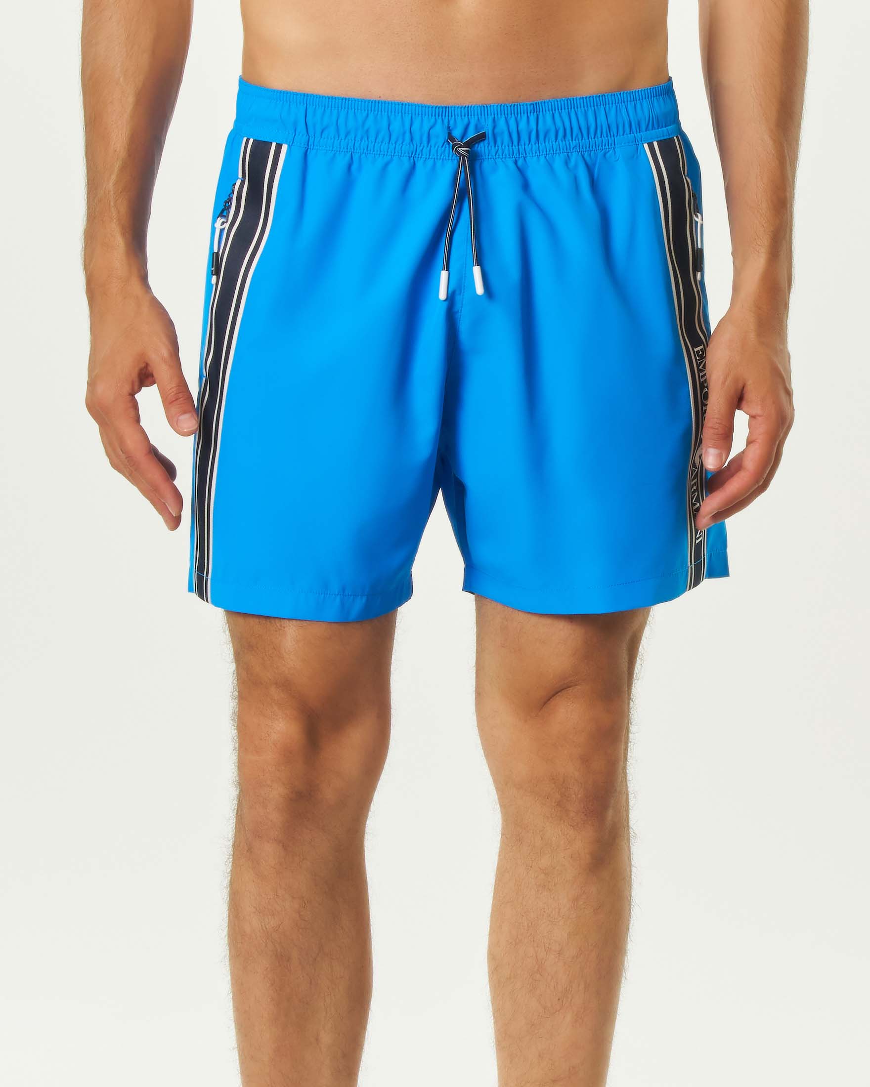 Boxer mare Emporio Armani blu royal con bande porta logo e tasche a zip