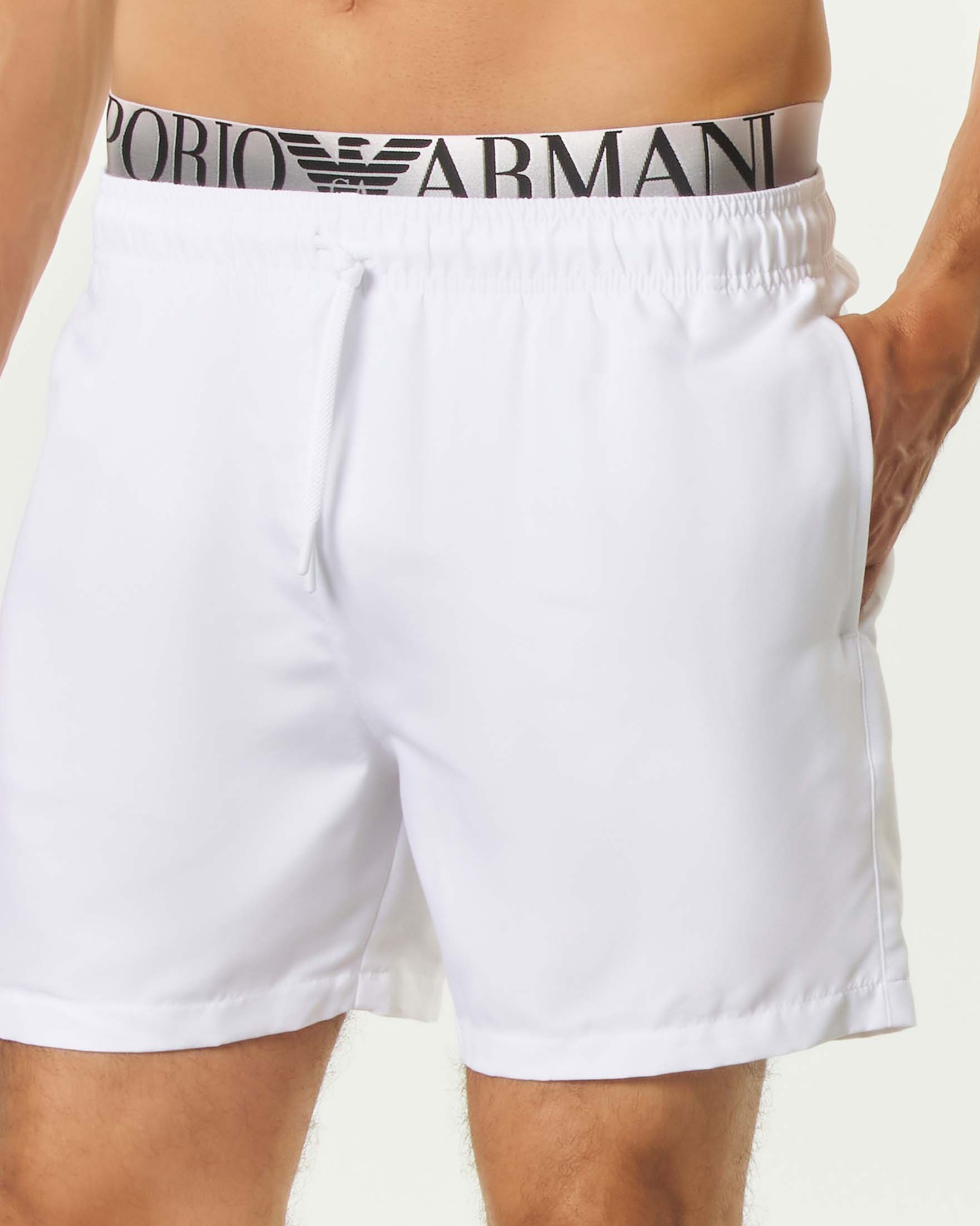 Boxer mare Emporio Armani bianco con coulisse e fascia elastica logata image