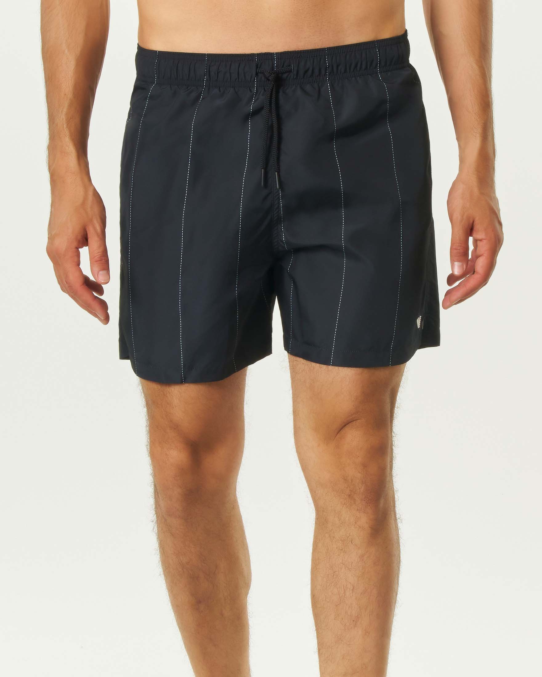 Boxer mare Emporio Armani nero gessato con logo aquila ricamato