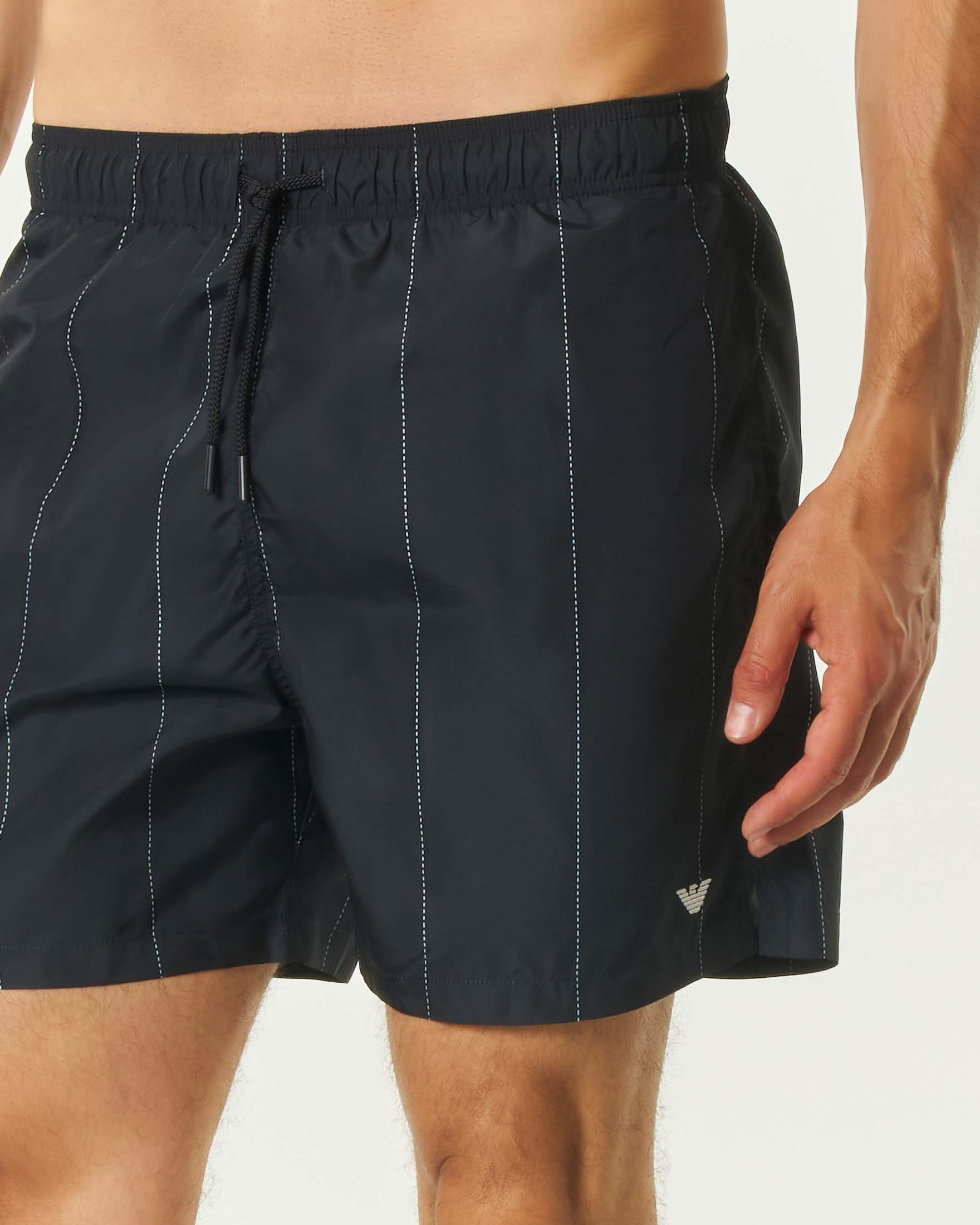 Boxer mare Emporio Armani nero gessato con logo aquila ricamato image