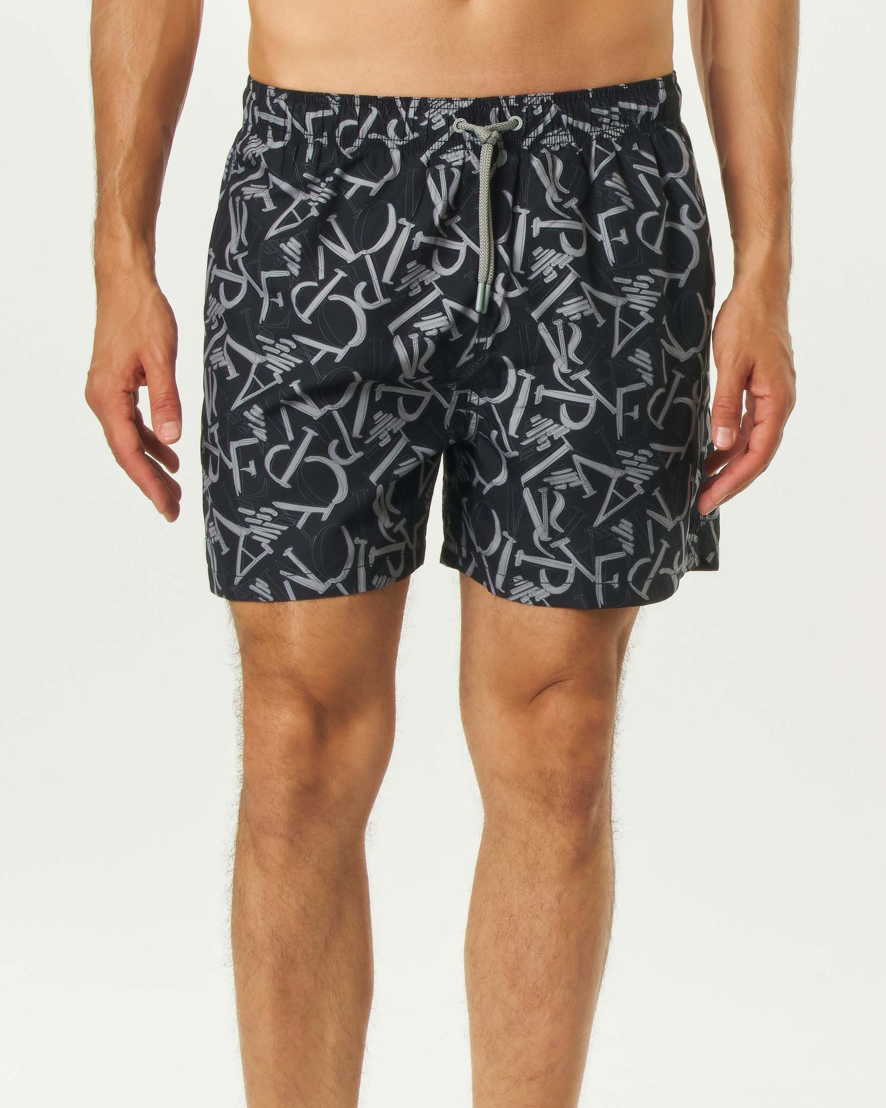 Boxer mare Emporio Armani nero con stampa lettering all over