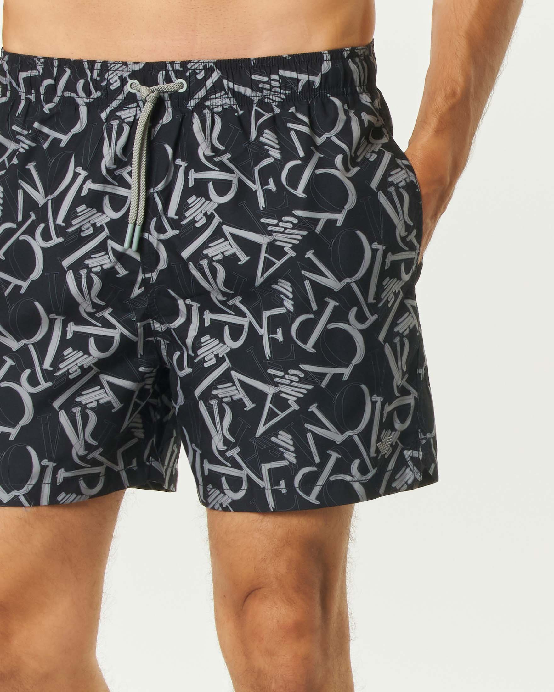 Boxer mare Emporio Armani nero con stampa lettering all over image