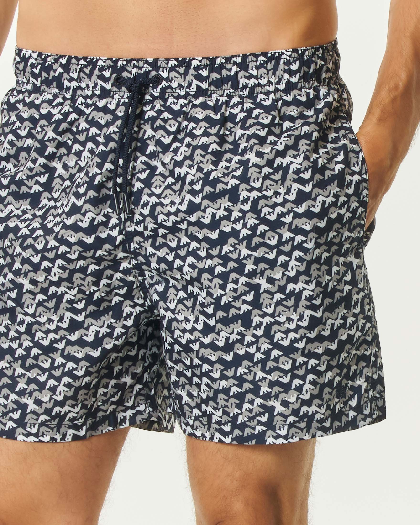 Boxer mare Emporio Armani blu con stampa logo aquila all over image