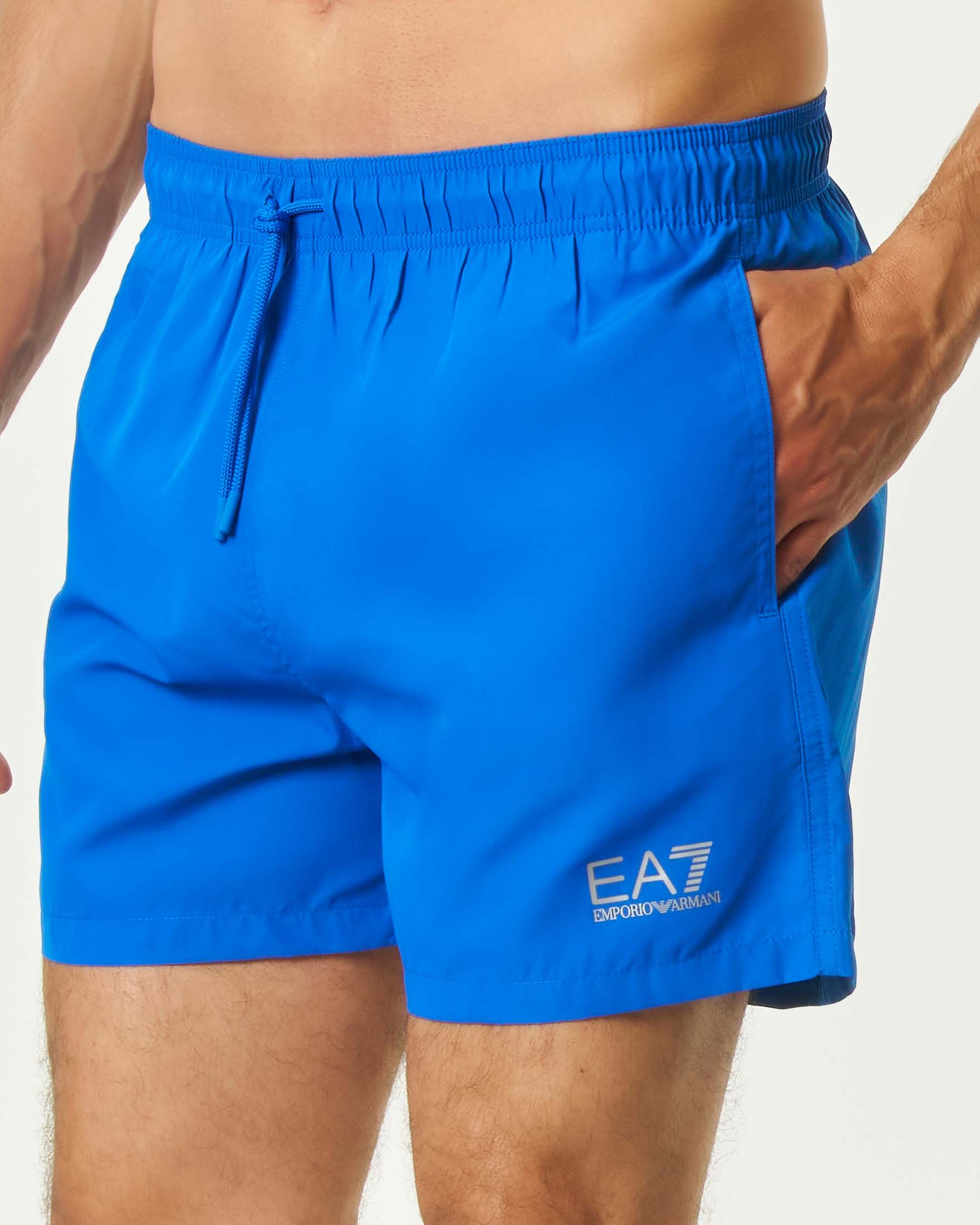 Boxer mare EA7 blu royal con stampa logo piccolo a contrasto image