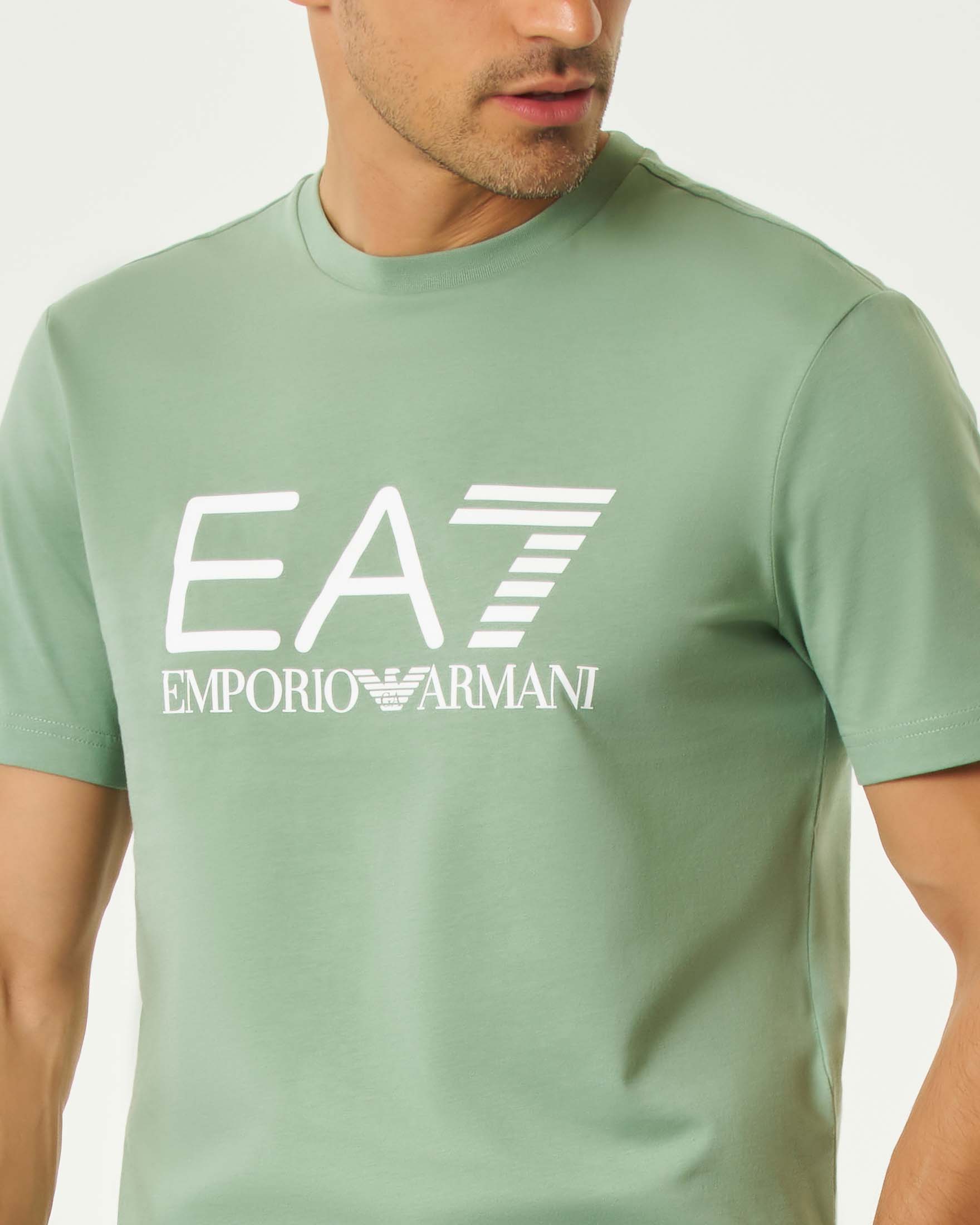 T-shirt mezza manica EA7 verde salvia in cotone con maxi stampa logo image