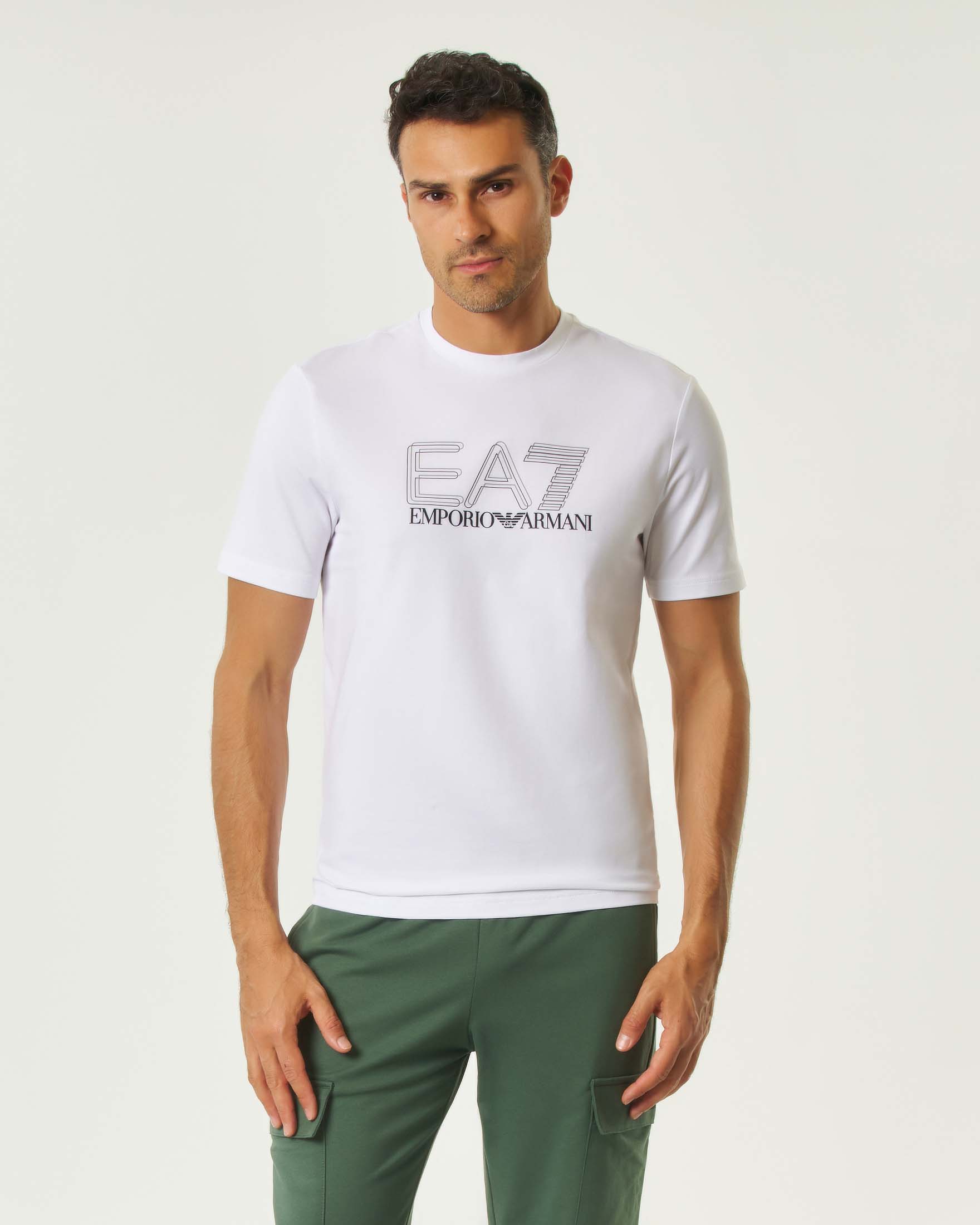 T-shirt EA7 bianca in cotone stretch a maniche corte con stampa logo
