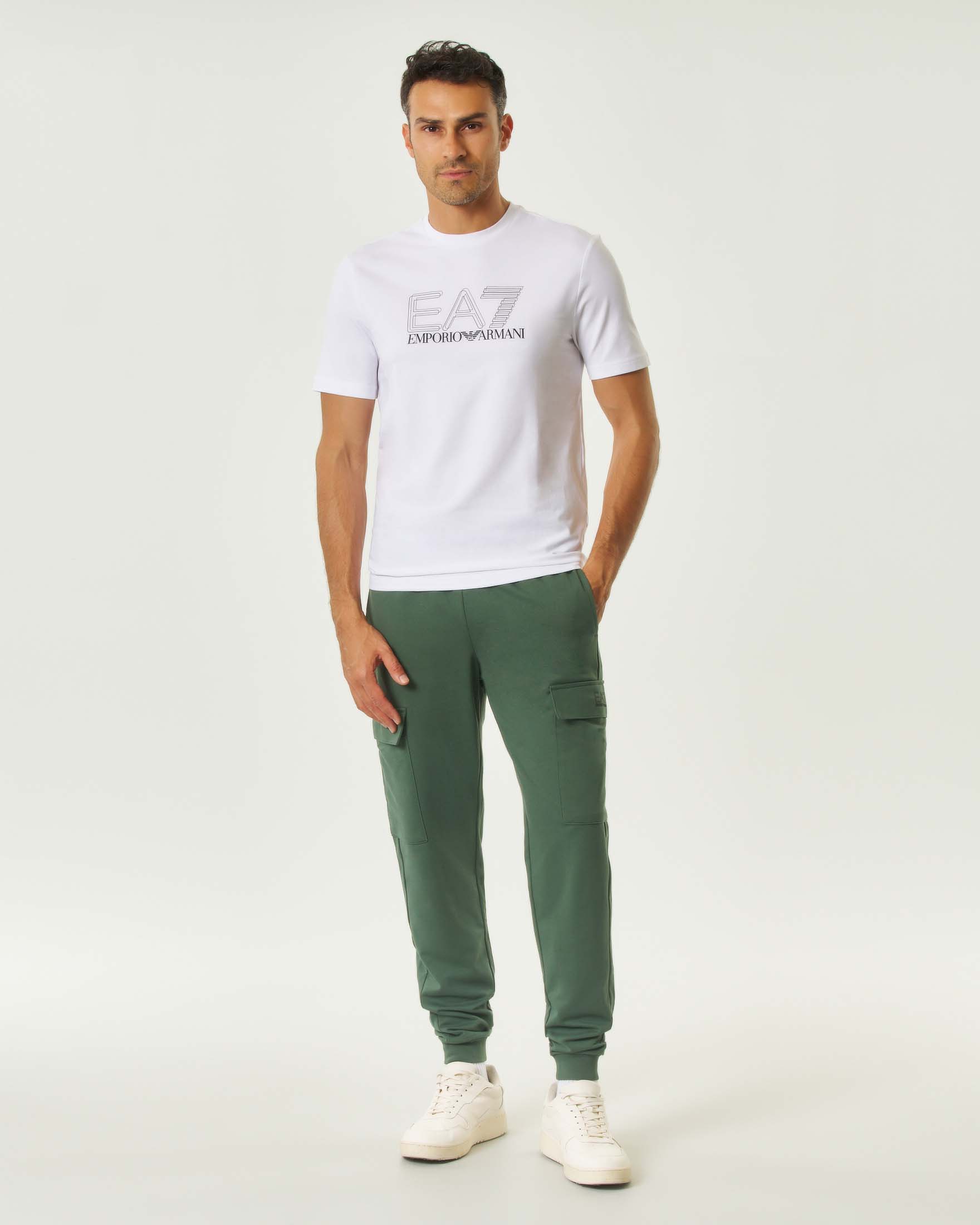 T-shirt EA7 bianca in cotone stretch a maniche corte con stampa logo image