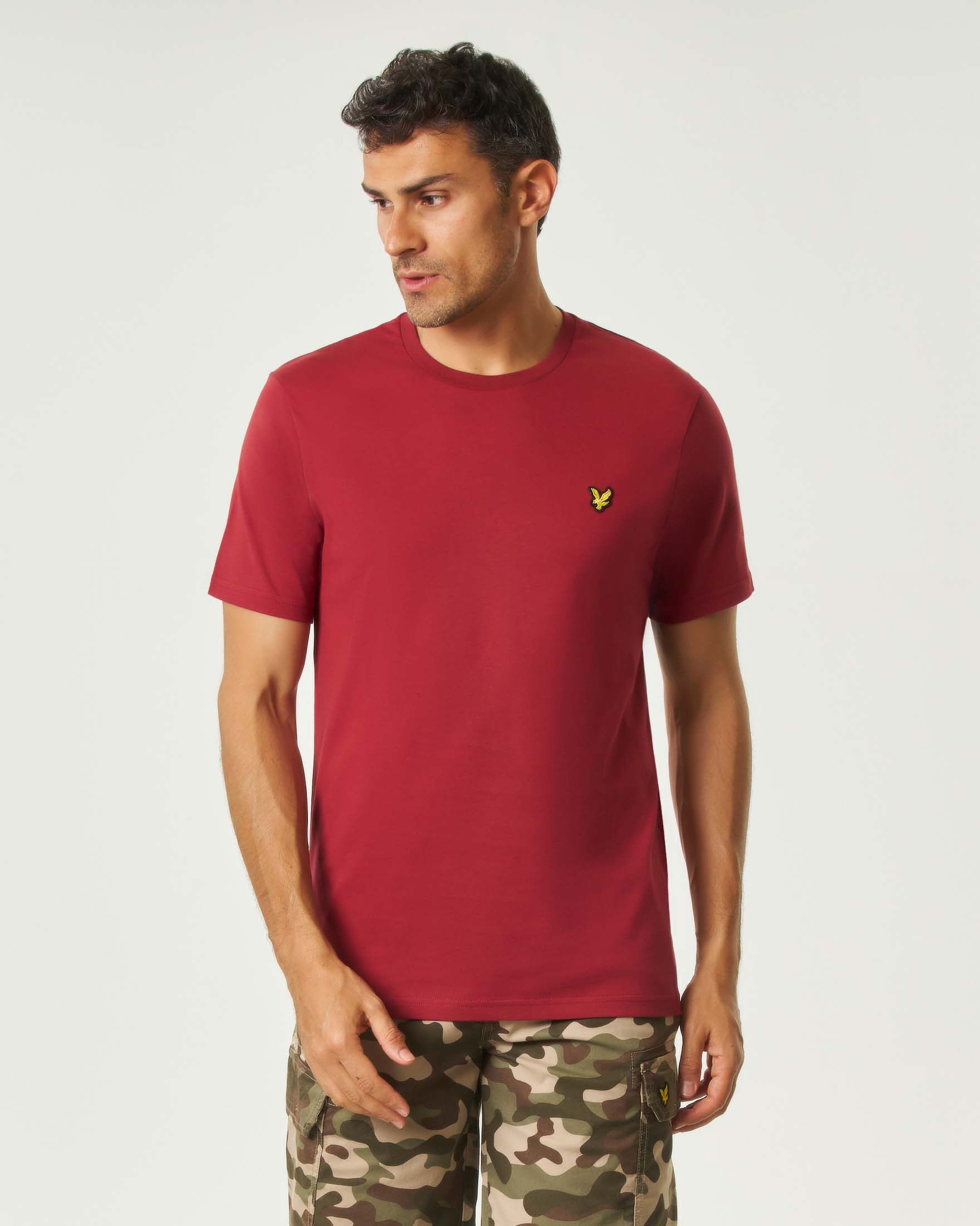 T-shirt Lyle & Scott mezza manica rossa in cotone con logo aquila gialla ricamata sul petto