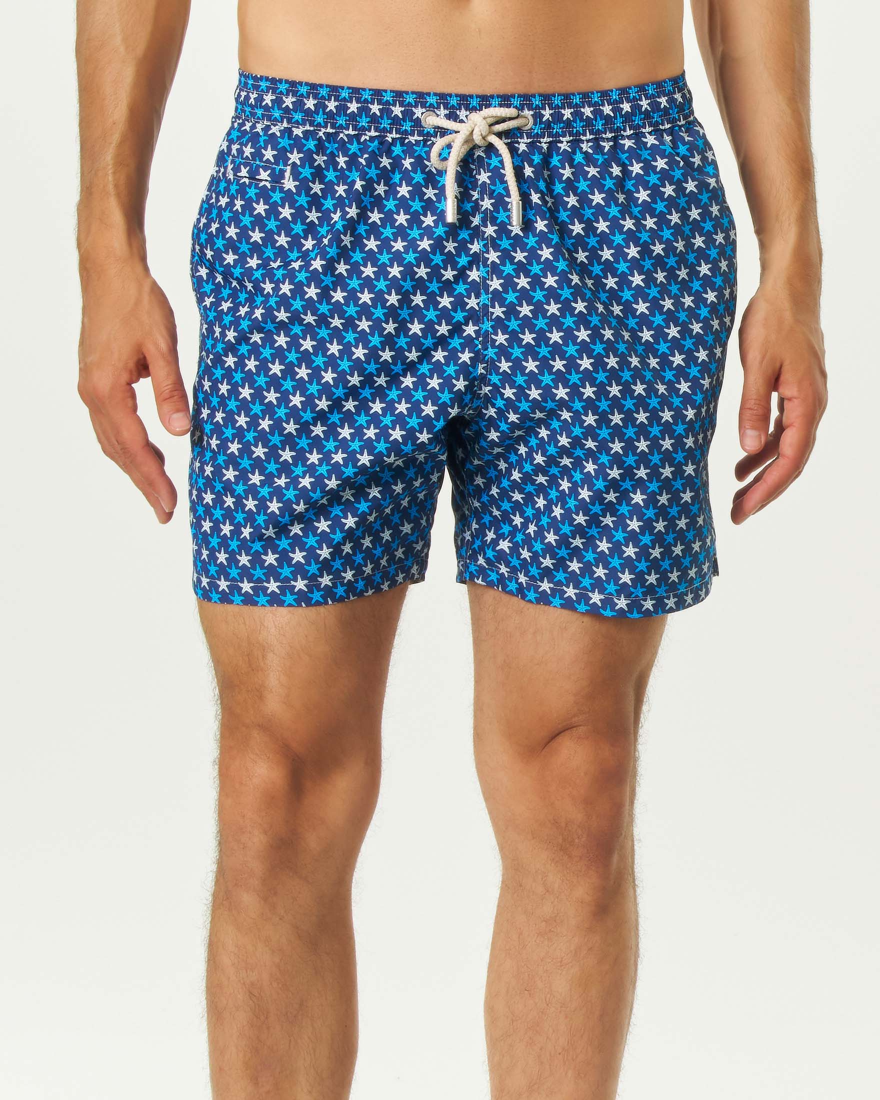 Boxer mare blu con stampa stelle marine bianche e celesti