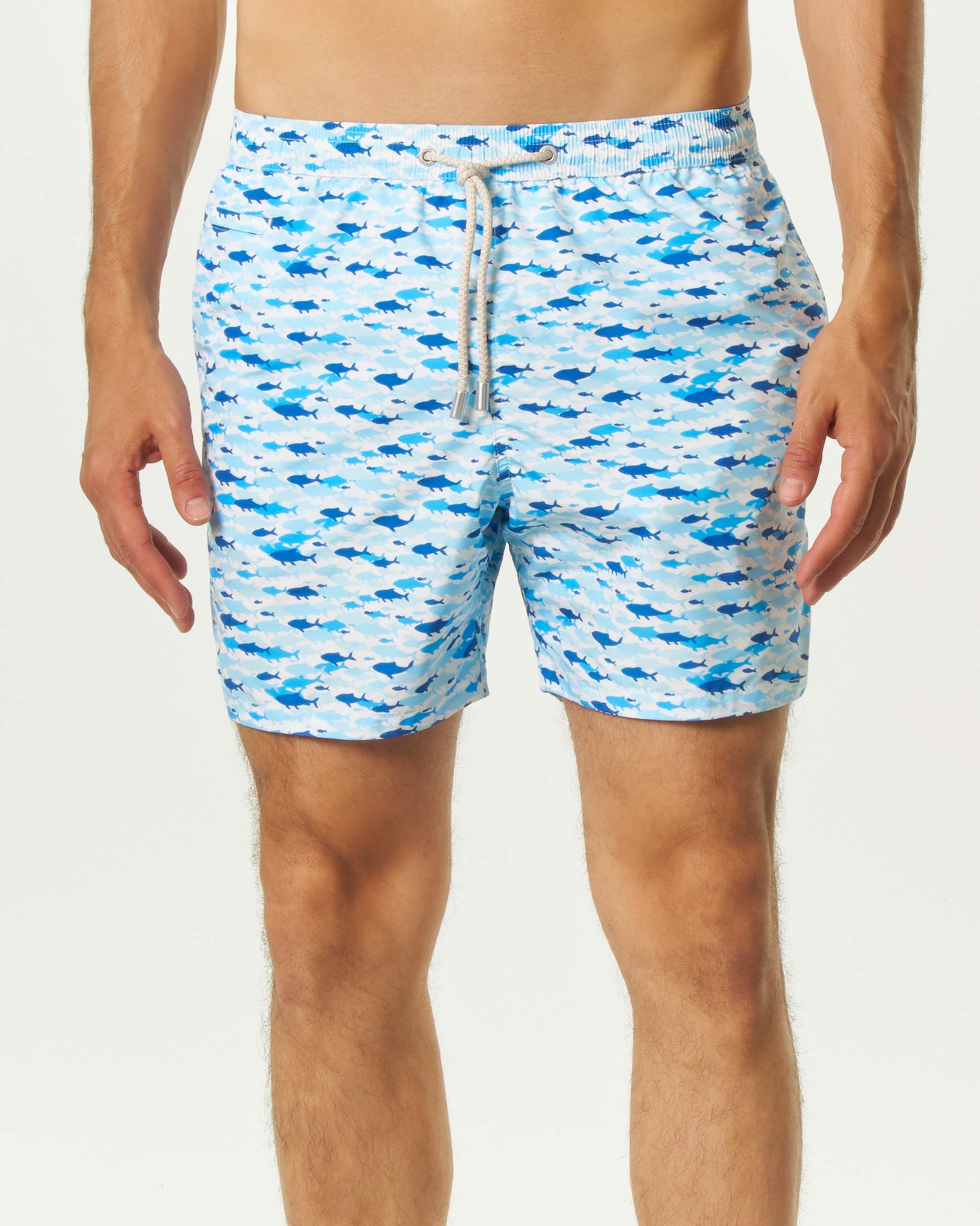 Boxer mare bianco MC2 Saint Barth con stampa squali azzurri e blu