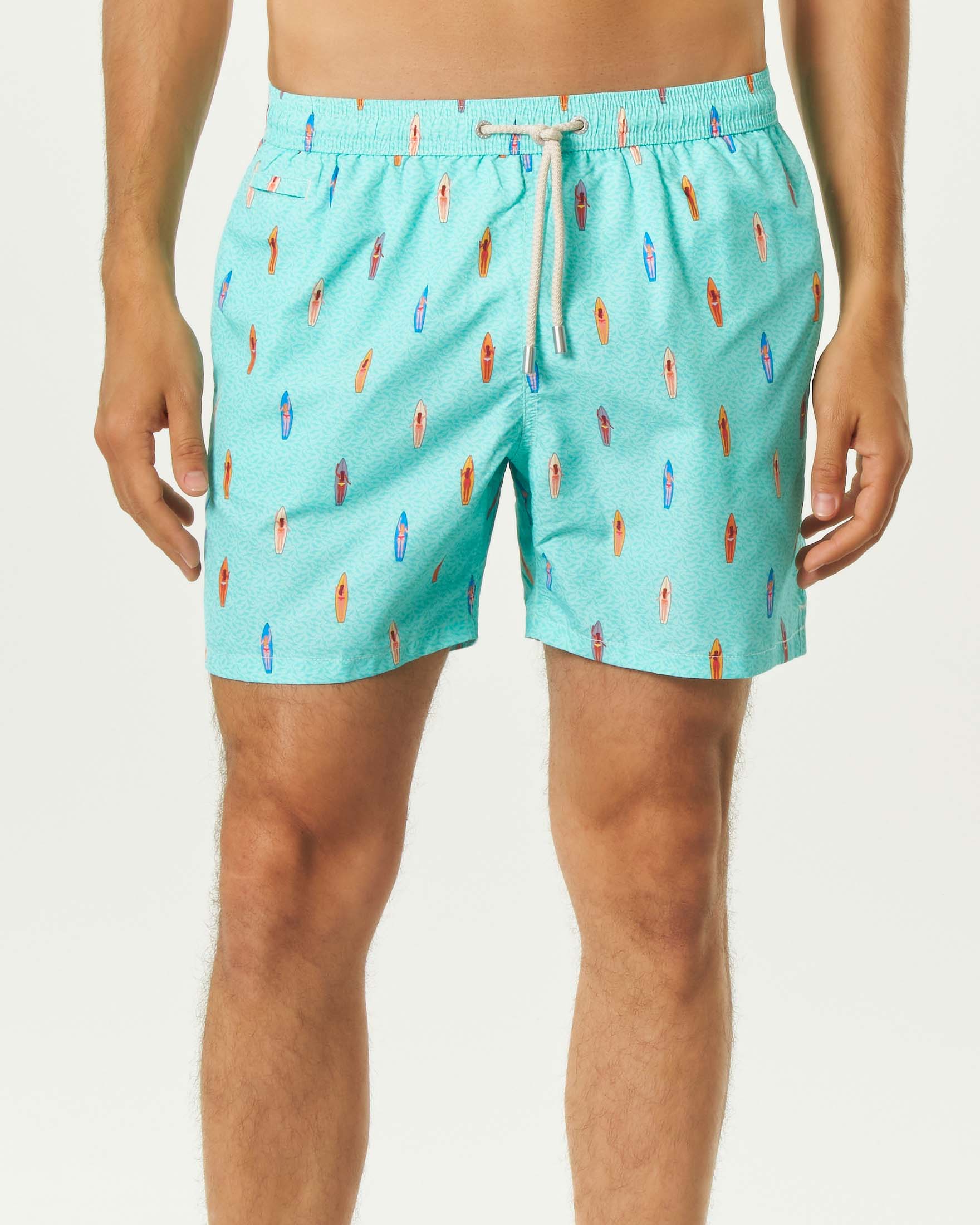 Boxer mare color acqua MC2 Saint Barth con stampa surf