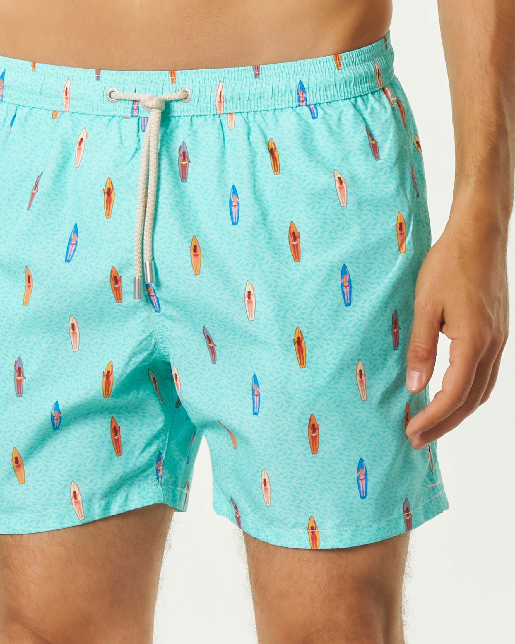 Boxer mare color acqua MC2 Saint Barth con stampa surf image
