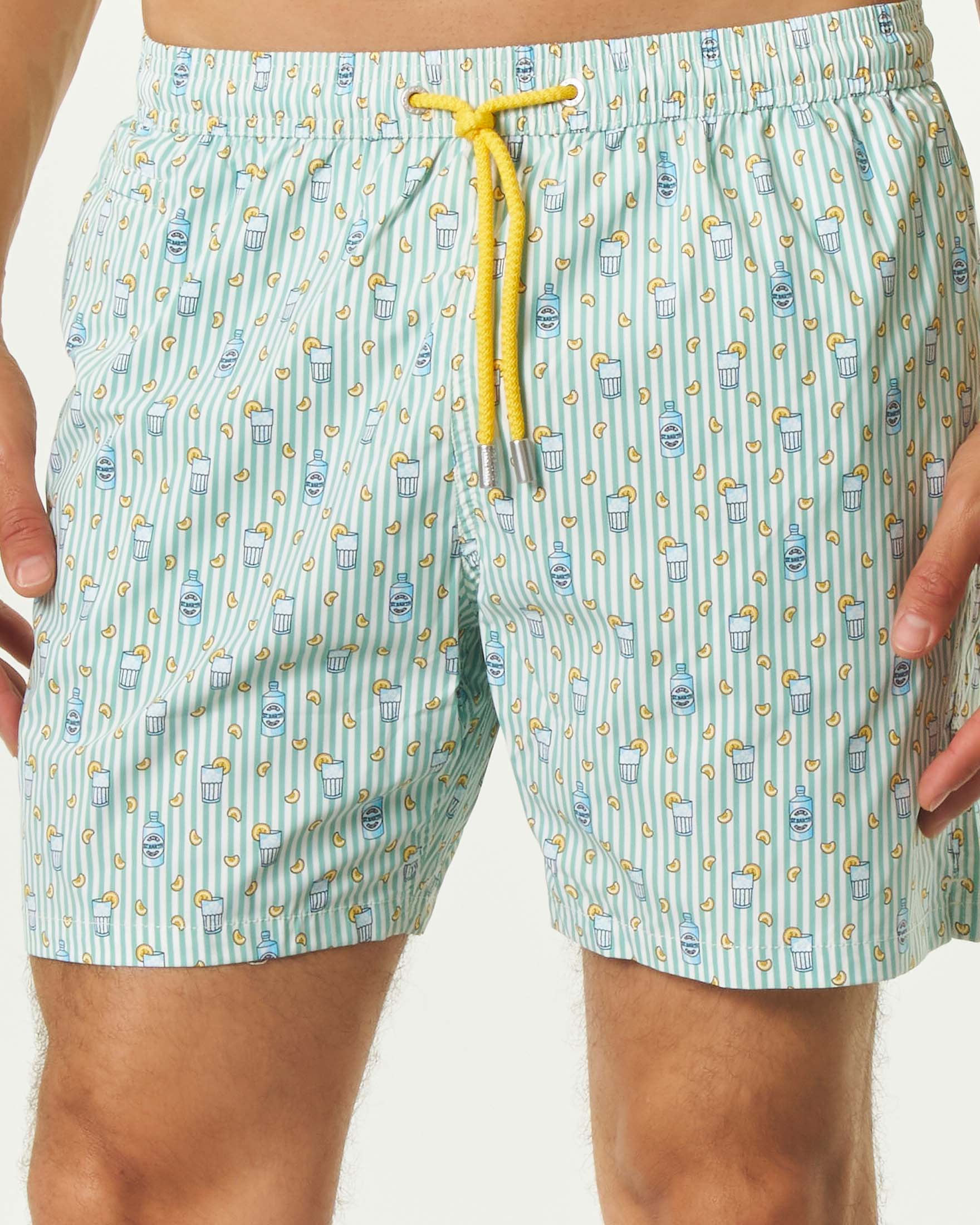 Boxer mare a righe bianche e salvia MC2 Saint Barth con stampa gin lemon image