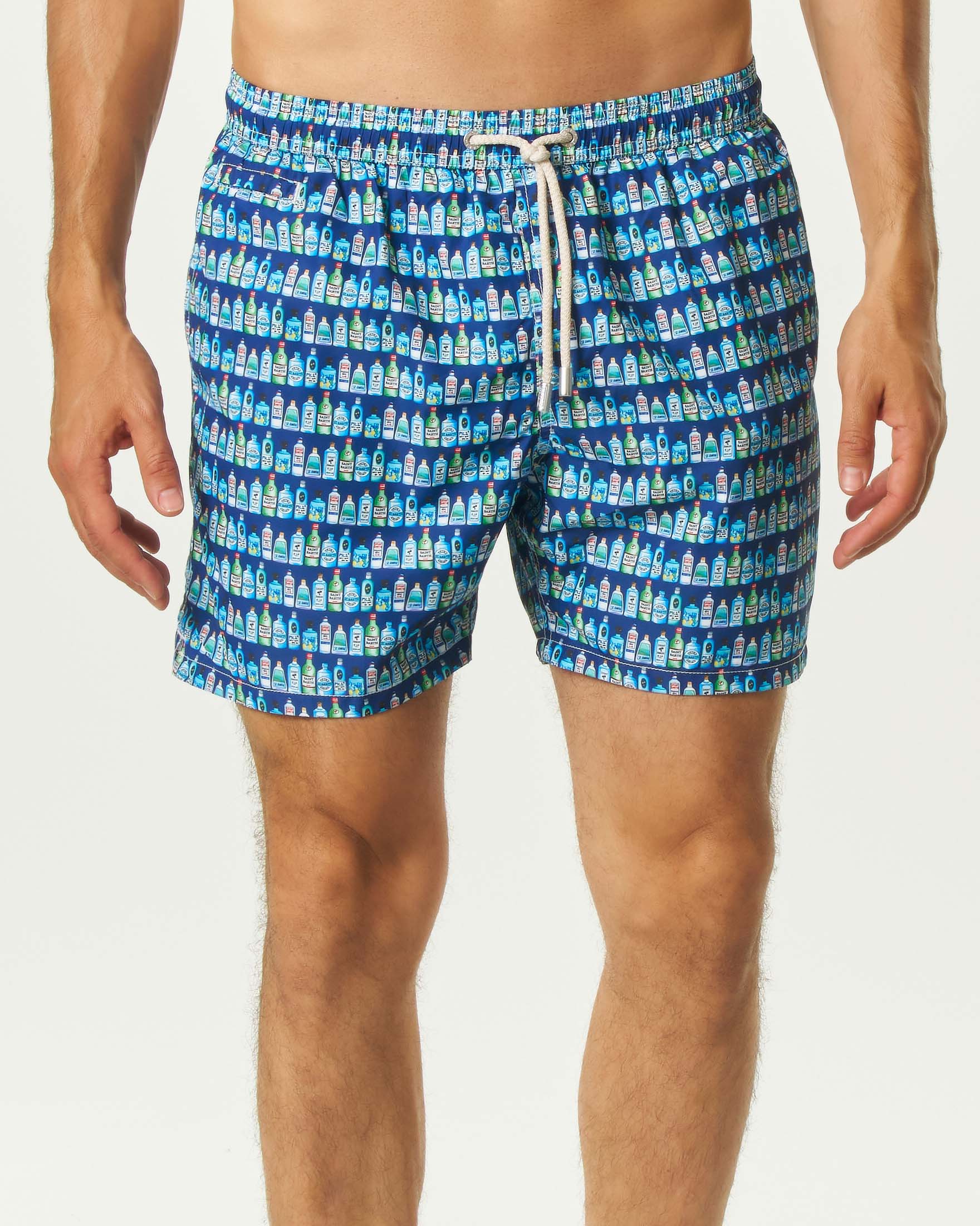 Boxer mare blu con stampa bottiglie