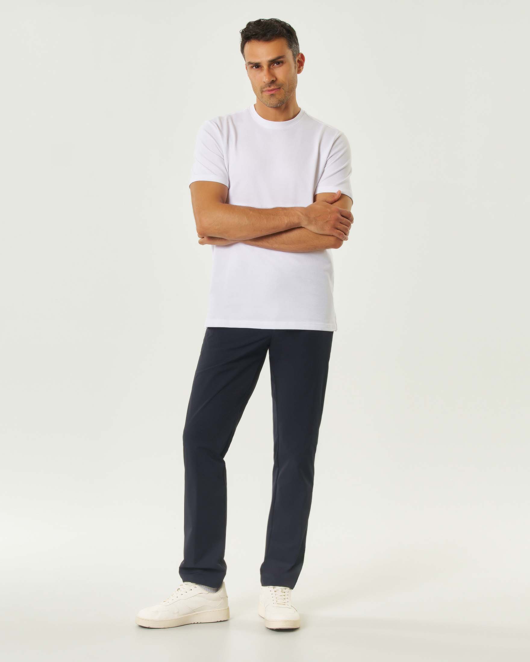 Pantalone Bonn blu in tessuto tecnico stretch a gamba dritta drop 4